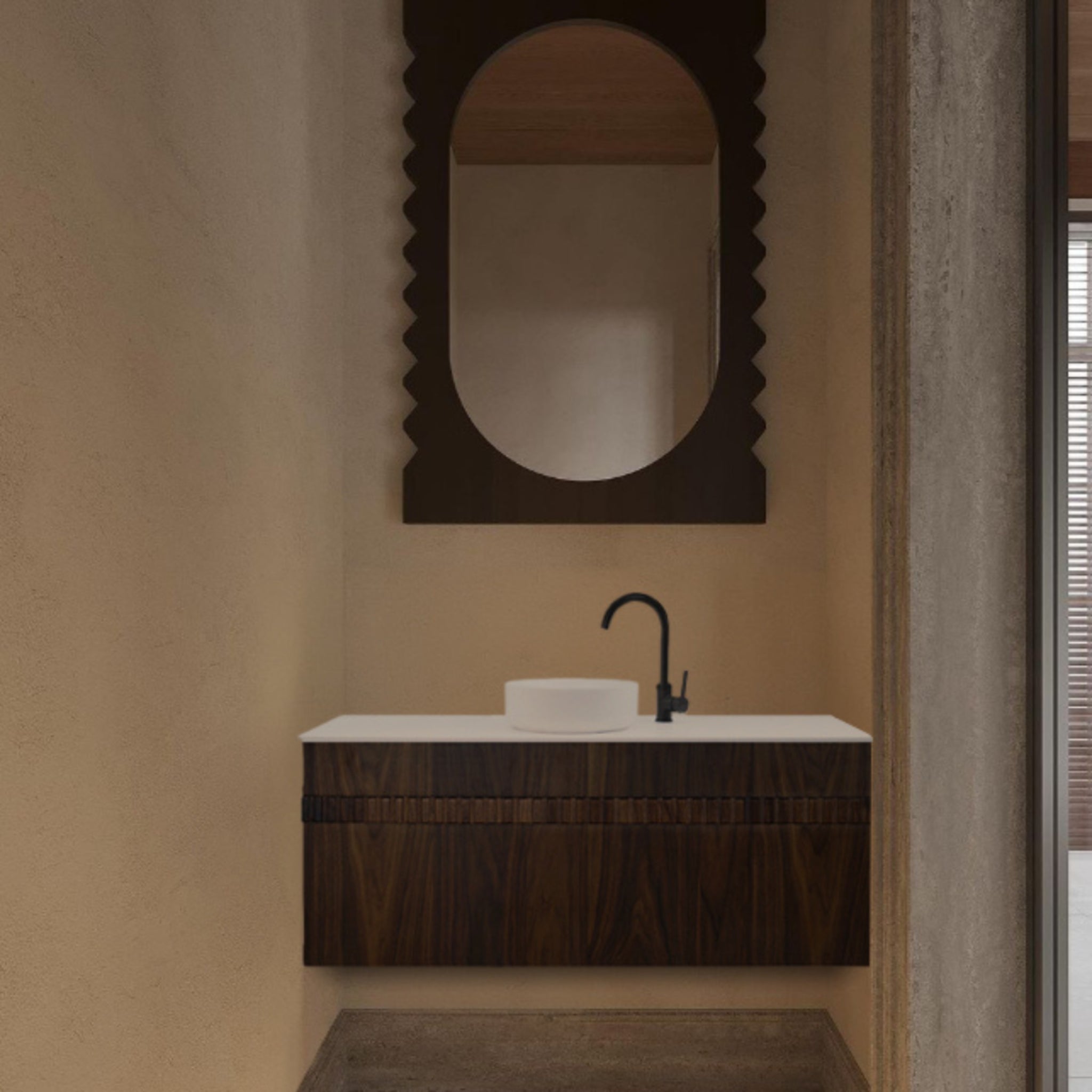 JOINERY BY BEARS ASHTON WALNUT 900MM SINGLE BOWL WALL HUNG VANITY PACKAGE