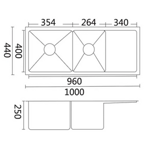 BELLA VISTA LUMINARE DOUBLE BOWL KITCHEN SINK WITH DRAINER STAINLESS STEEL 1000MM