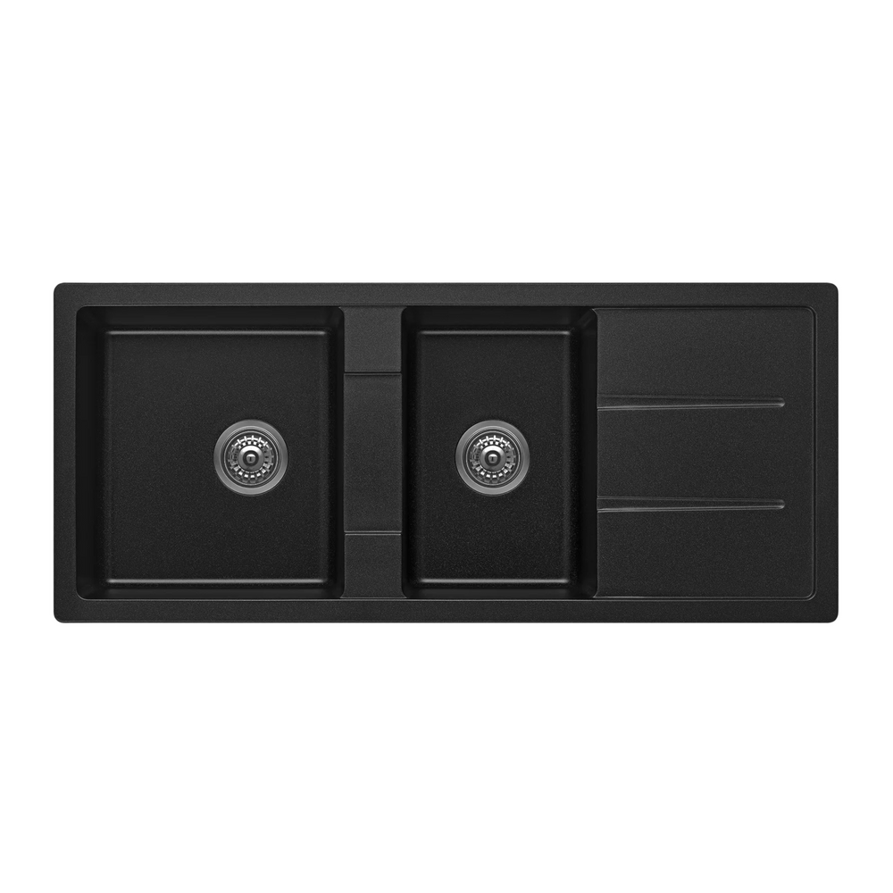 BELLA VISTA FOMOS DOUBLE BOWL GRANITE KITCHEN SINK WITH DRAINER BLACK 1160MM