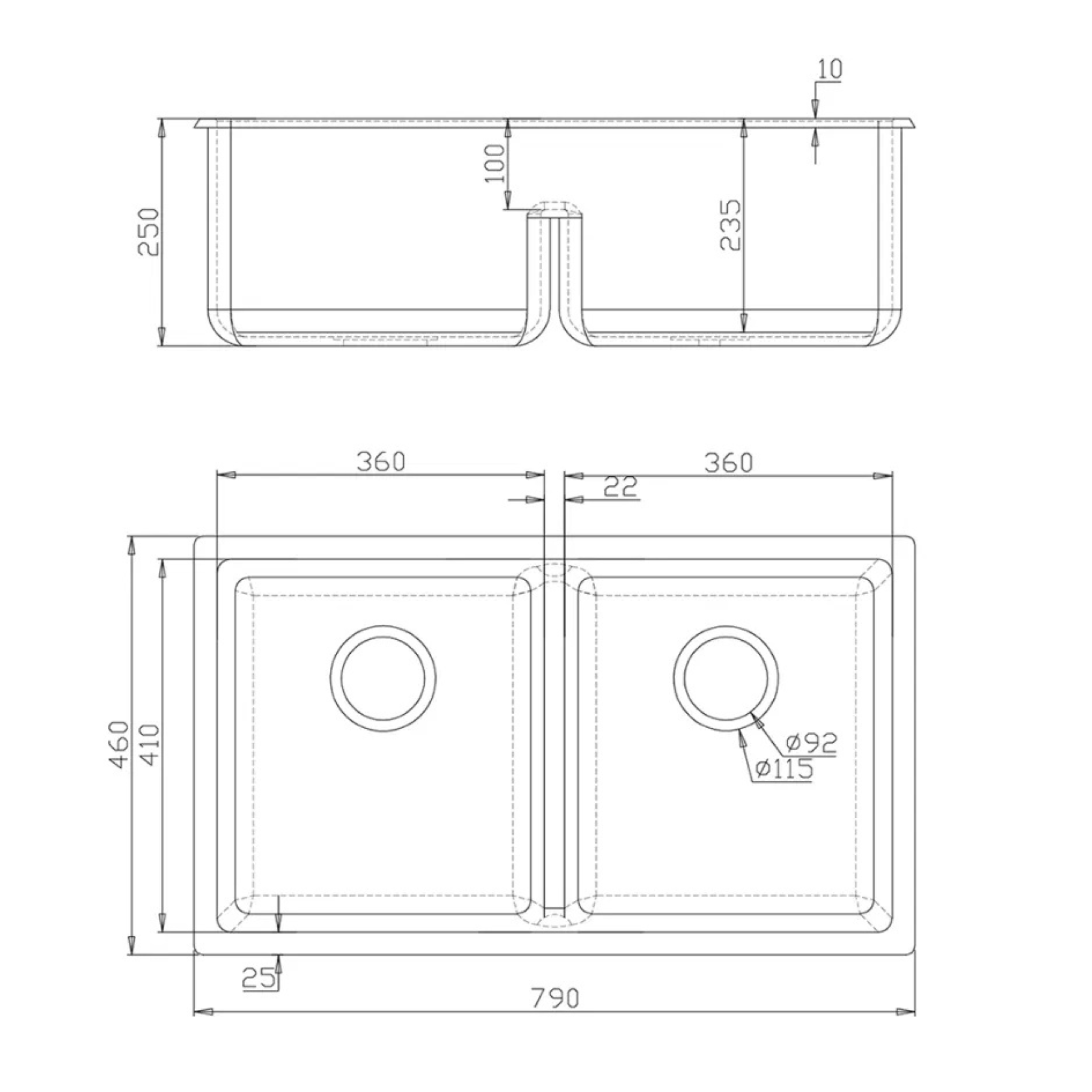 BELLA VISTA FOMOS DOUBLE BOWL GRANITE KITCHEN SINK WHITE 790MM