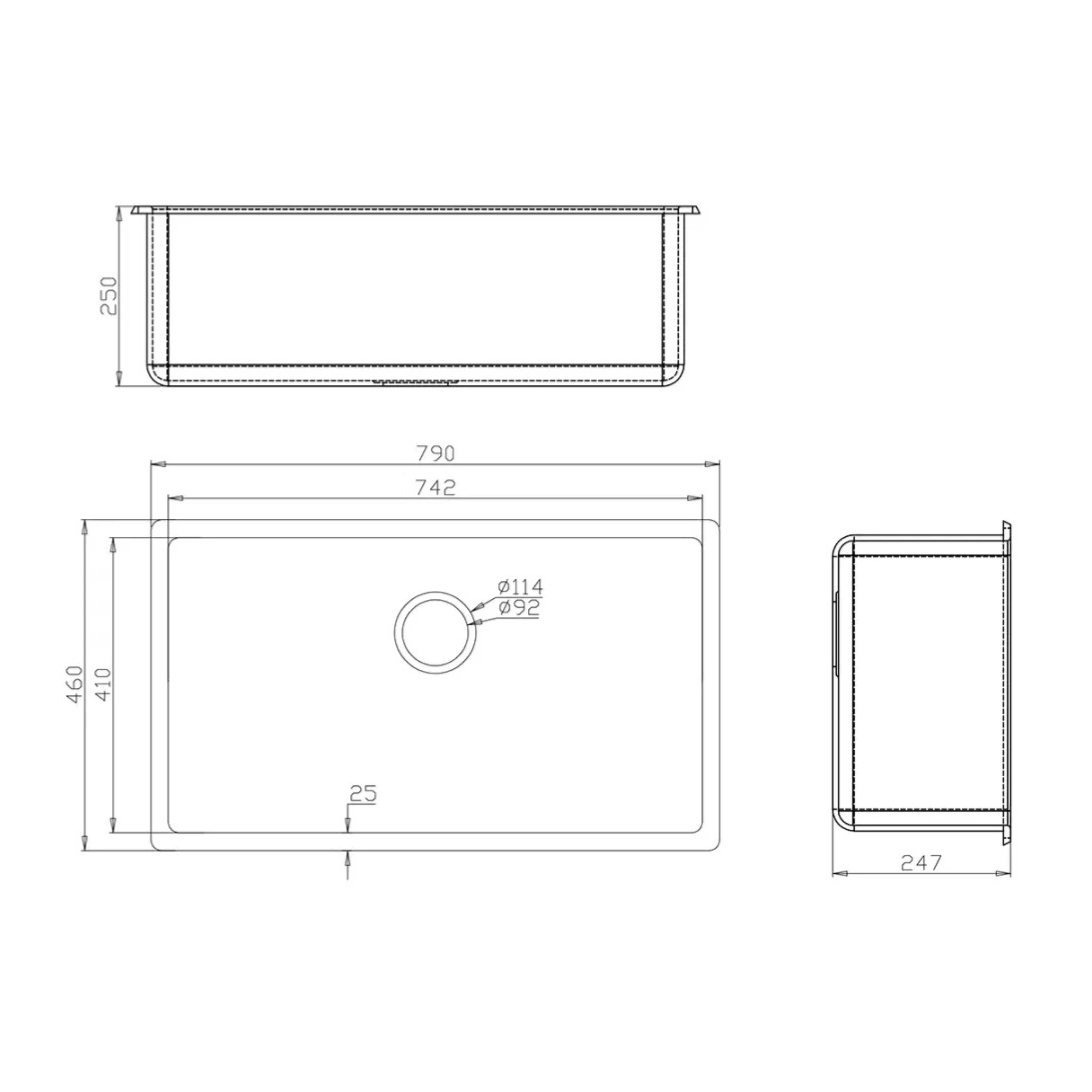 BELLA VISTA FOMOS SINGLE BOWL GRANITE KITCHEN SINK BLACK 790MM