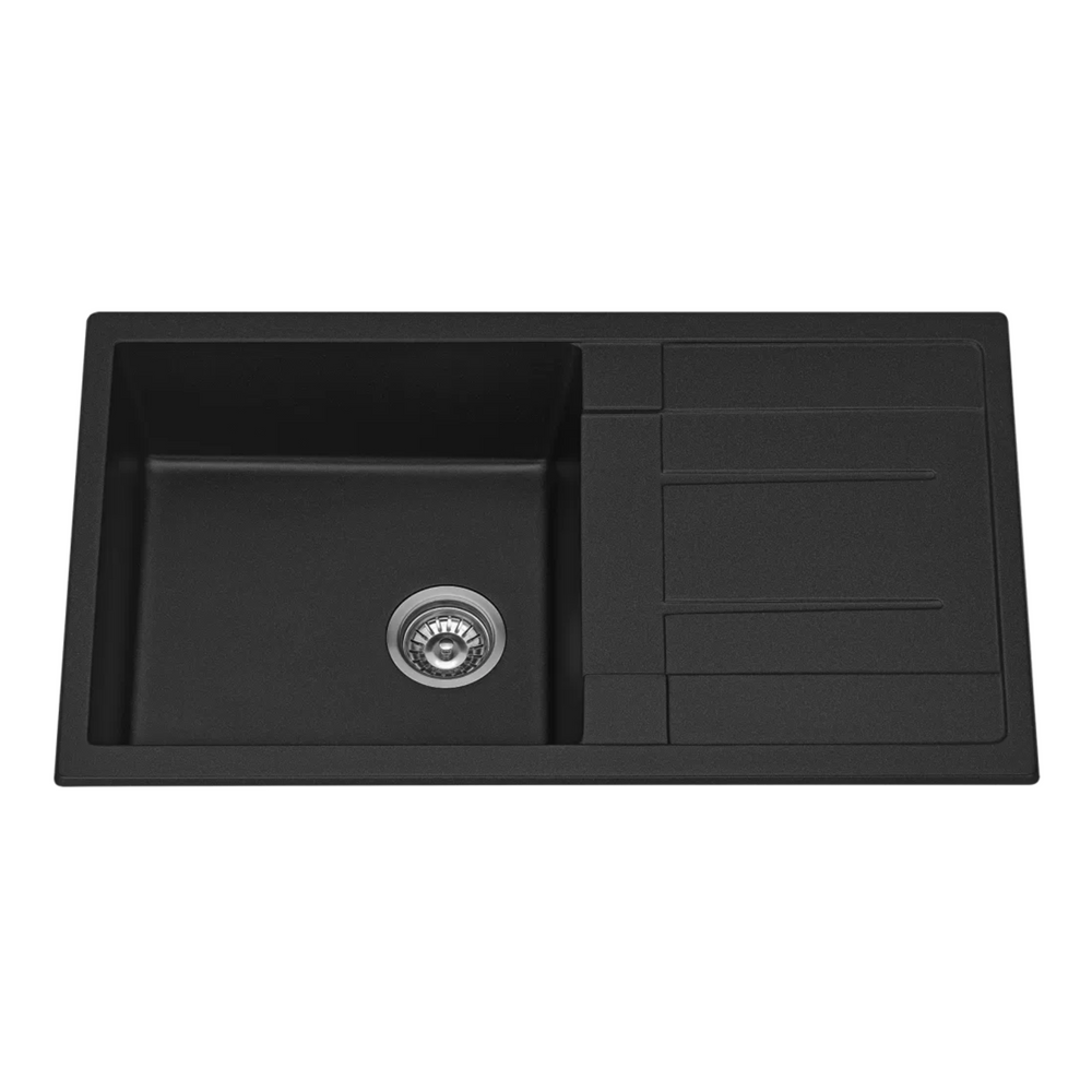 BELLA VISTA FOMOS SINGLE BOWL GRANITE KITCHEN SINK WITH DRAINER BLACK 860MM