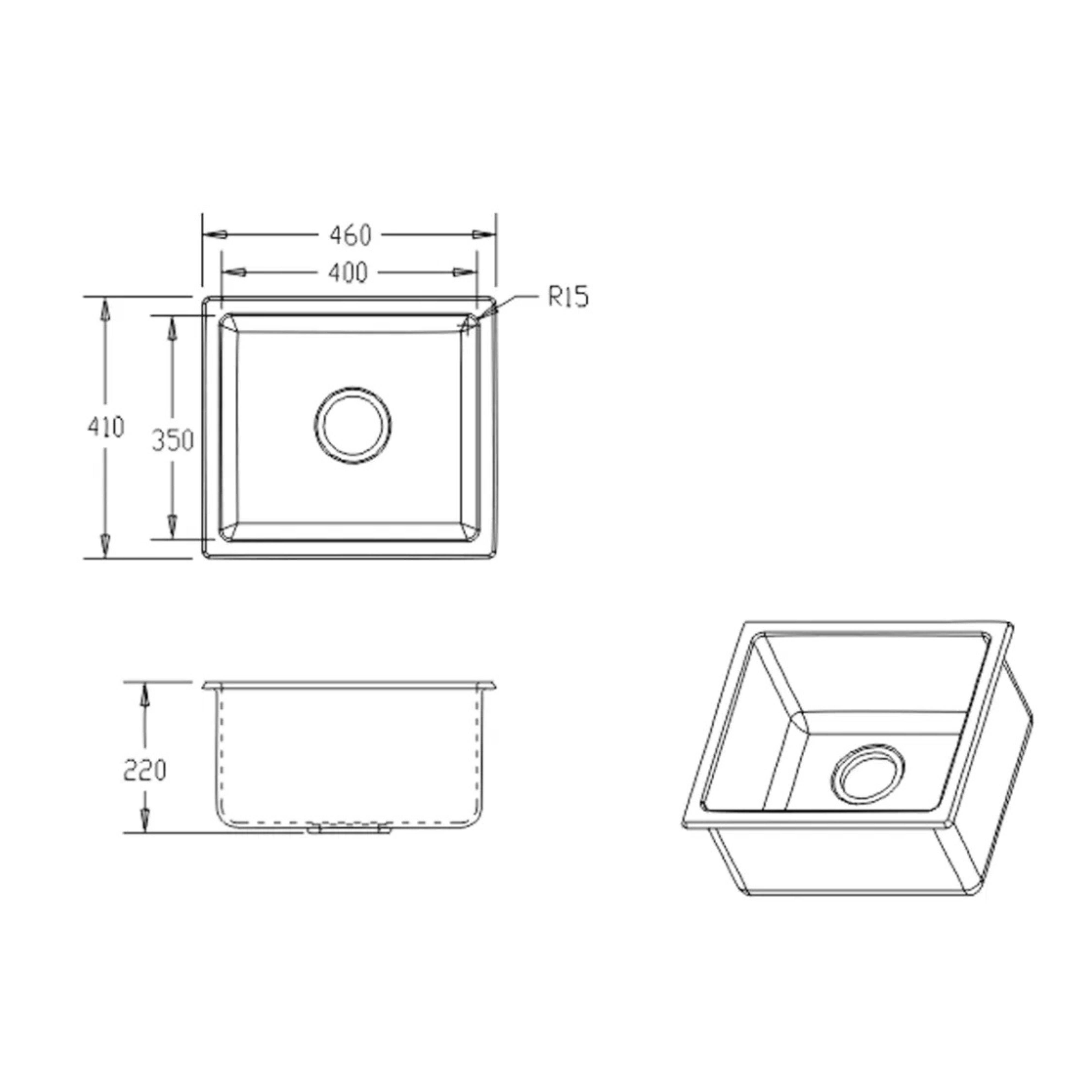 BELLA VISTA FOMOS SINGLE BOWL GRANITE KITCHEN SINK BLACK 460MM