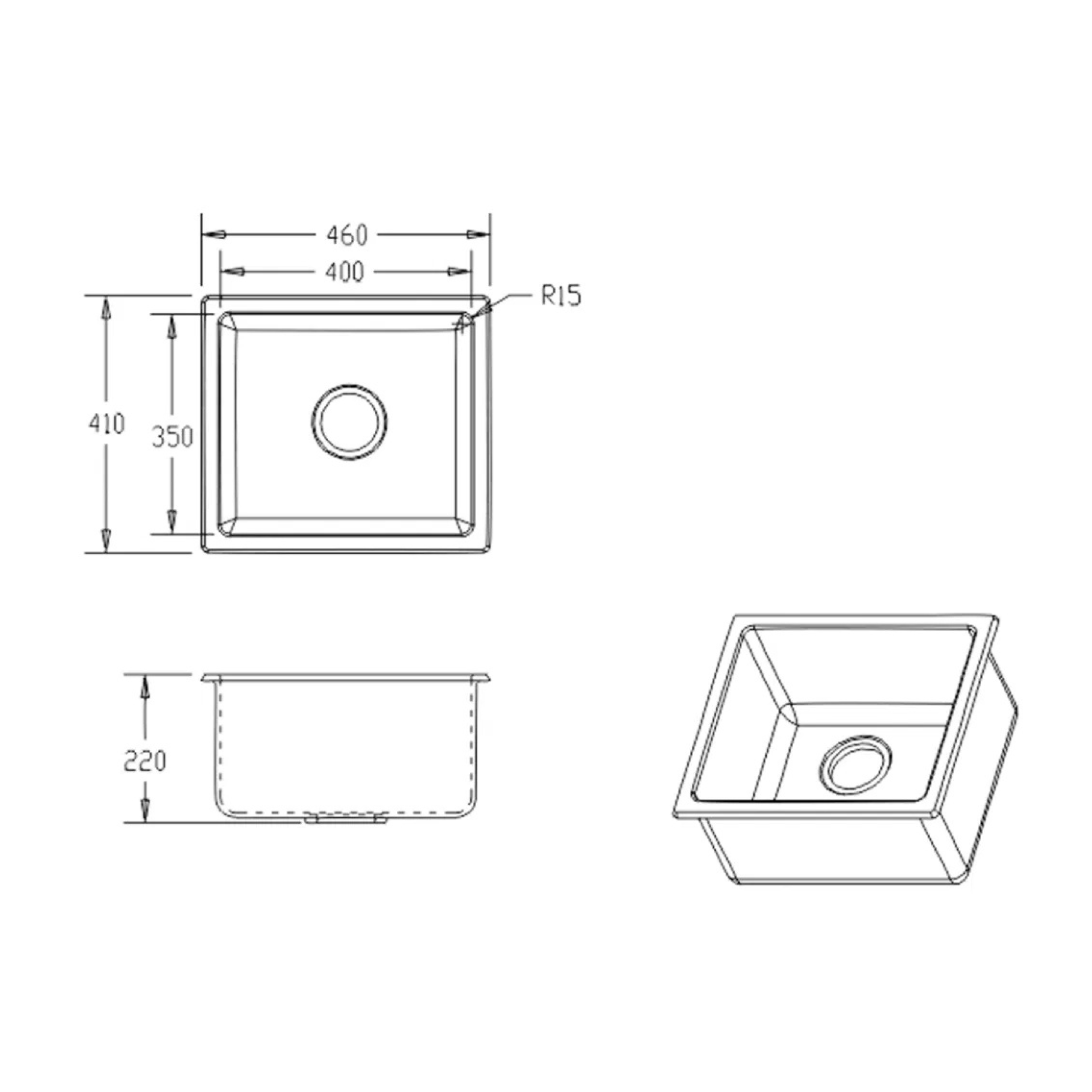 BELLA VISTA FOMOS SINGLE BOWL GRANITE KITCHEN SINK WHITE 460MM
