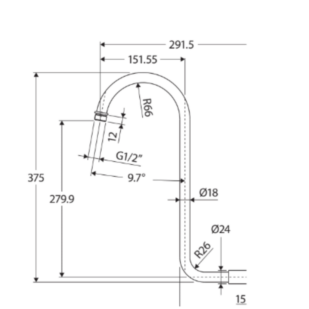 FIENZA ROUND FIXED SWAN-NECK SHOWER ARM 300MM CHROME