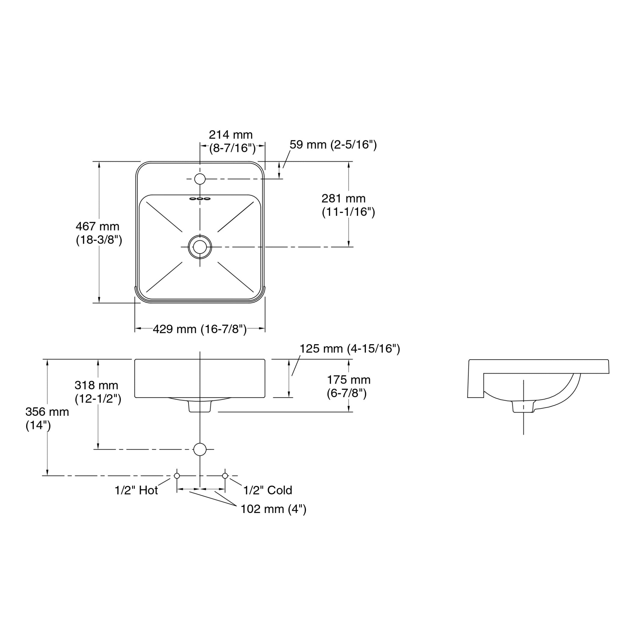KOHLER FOREFRONT SEMI RECESSED BASIN GLOSS WHITE 429MM