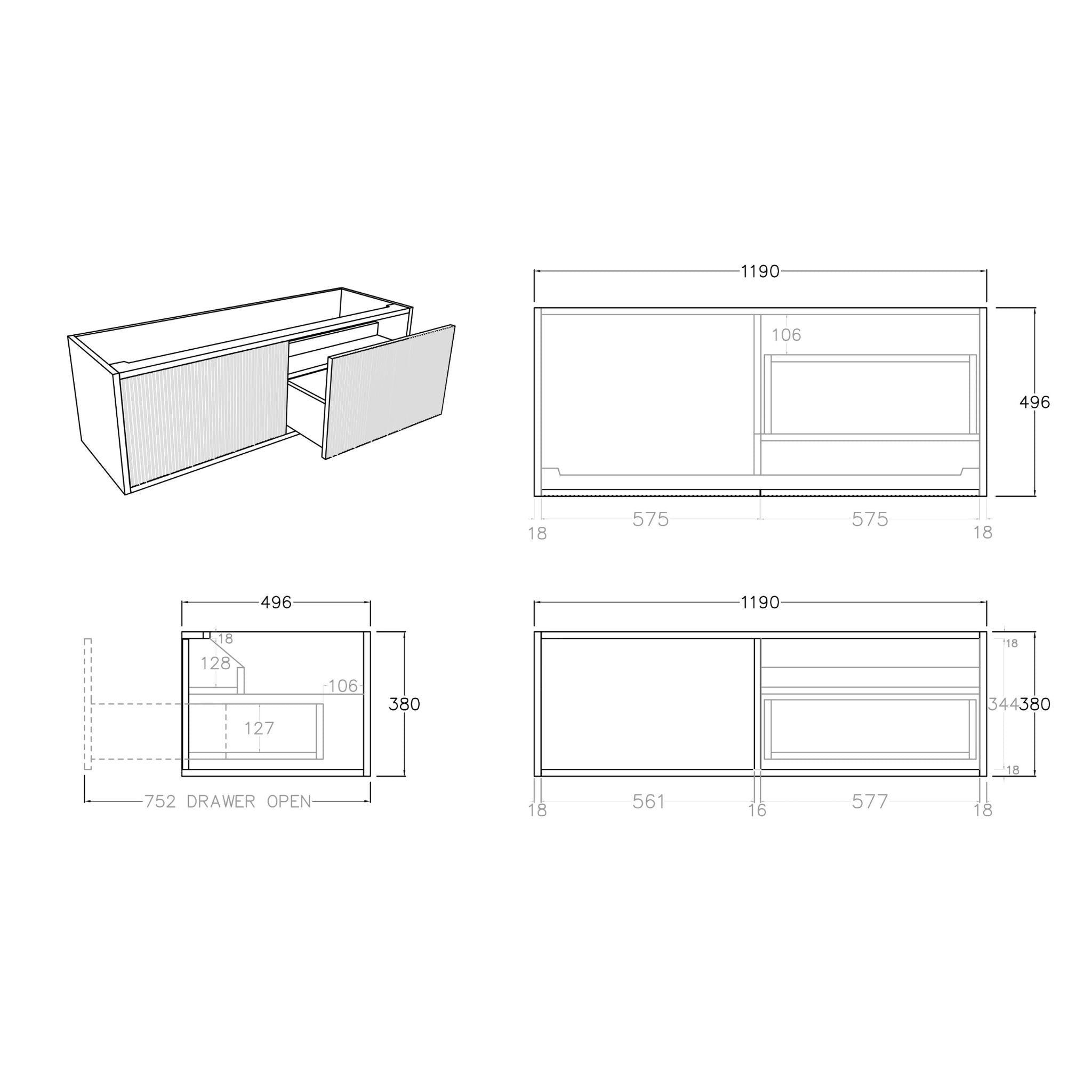 CETO BELLEVUE COASTAL OAK 1200MM SINGLE BOWL WALL HUNG VANITY (AVAILABLE IN LEFT AND RIGHT HAND DRAWER)
