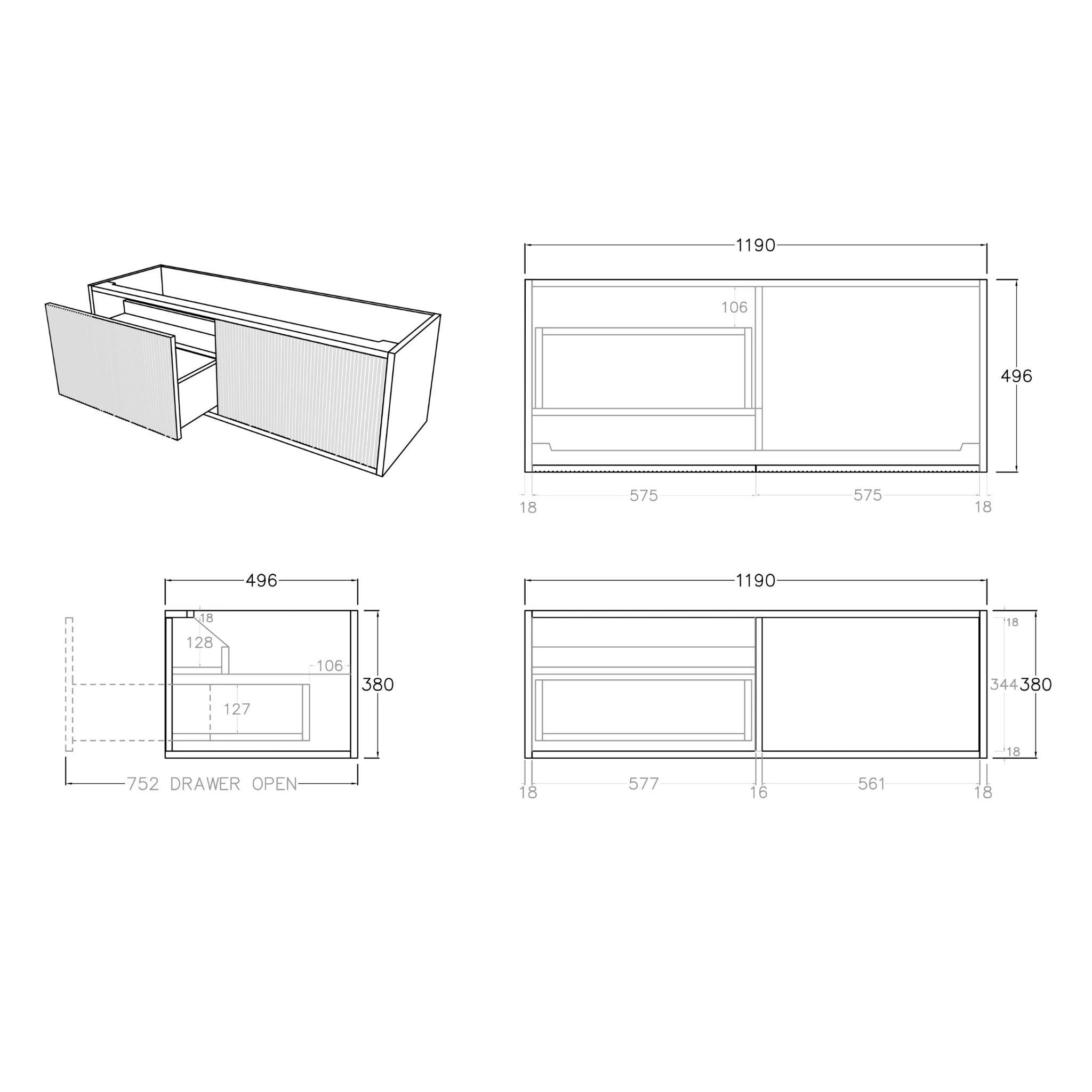 CETO BELLEVUE COASTAL OAK 1200MM SINGLE BOWL WALL HUNG VANITY (AVAILABLE IN LEFT AND RIGHT HAND DRAWER)