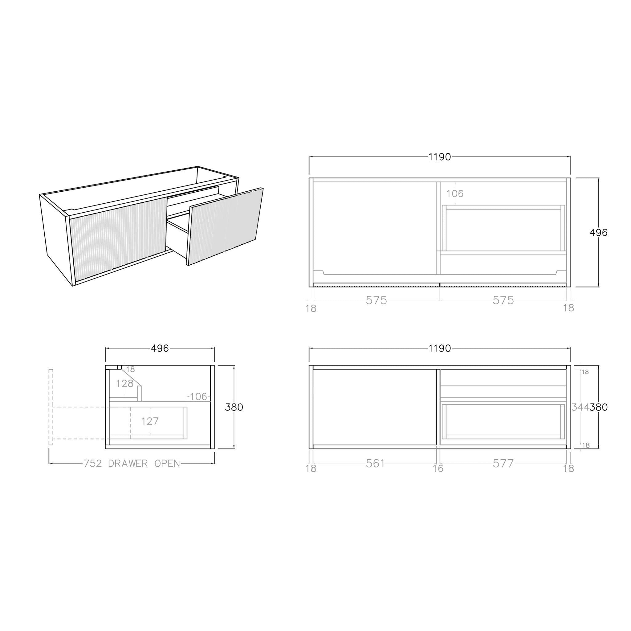 CETO BELLEVUE PRIME OAK 1200MM SINGLE BOWL WALL HUNG VANITY AVAILABLE IN LEFT AND RIGHT HAND DRAWER