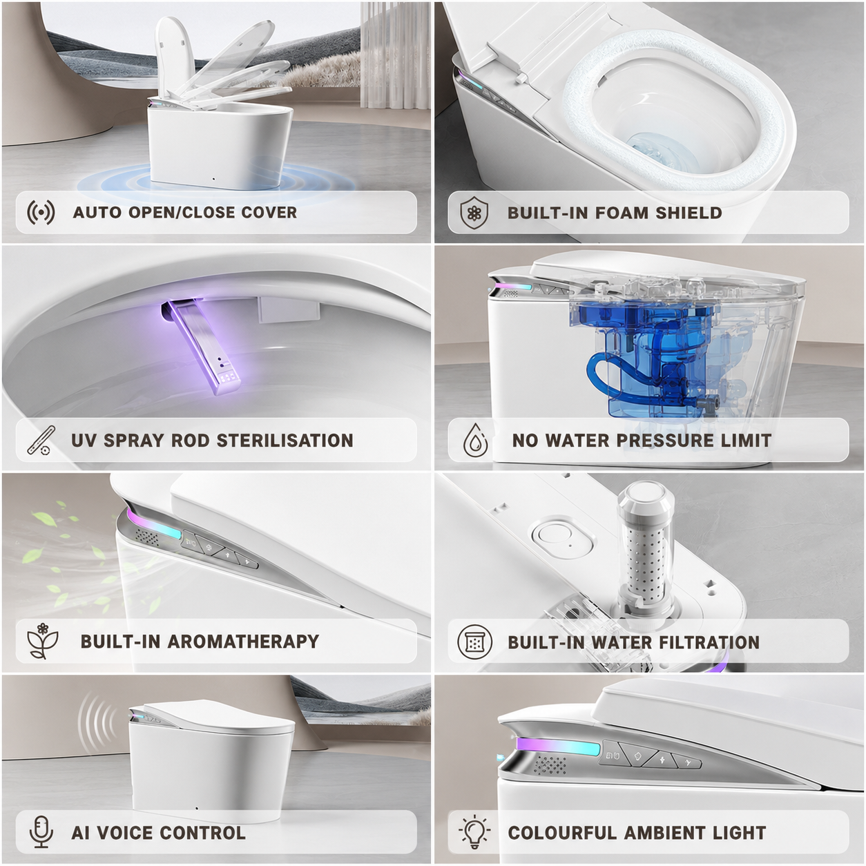 FLUVA K2 INTELLIGENT TOILET W/ AUTOFLUSH REMOTE CONTROLLED BIDET GLOSS WHITE