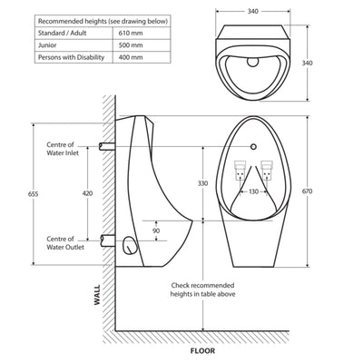 FIENZA ISABELLA WALL HUNG URINAL GLOSS WHITE