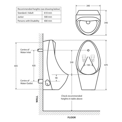 FIENZA ISABELLA WALL HUNG URINAL WITH SINGLE STALL URINAL KIT GLOSS WHITE