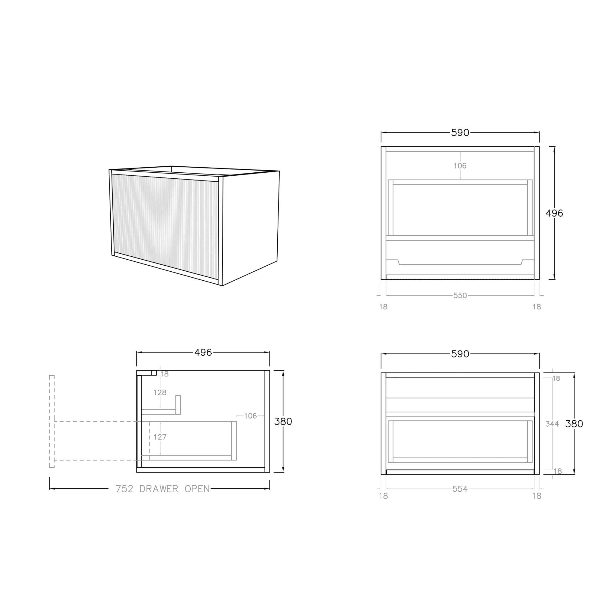 CETO BELLEVUE COASTAL OAK 600MM SINGLE BOWL WALL HUNG VANITY