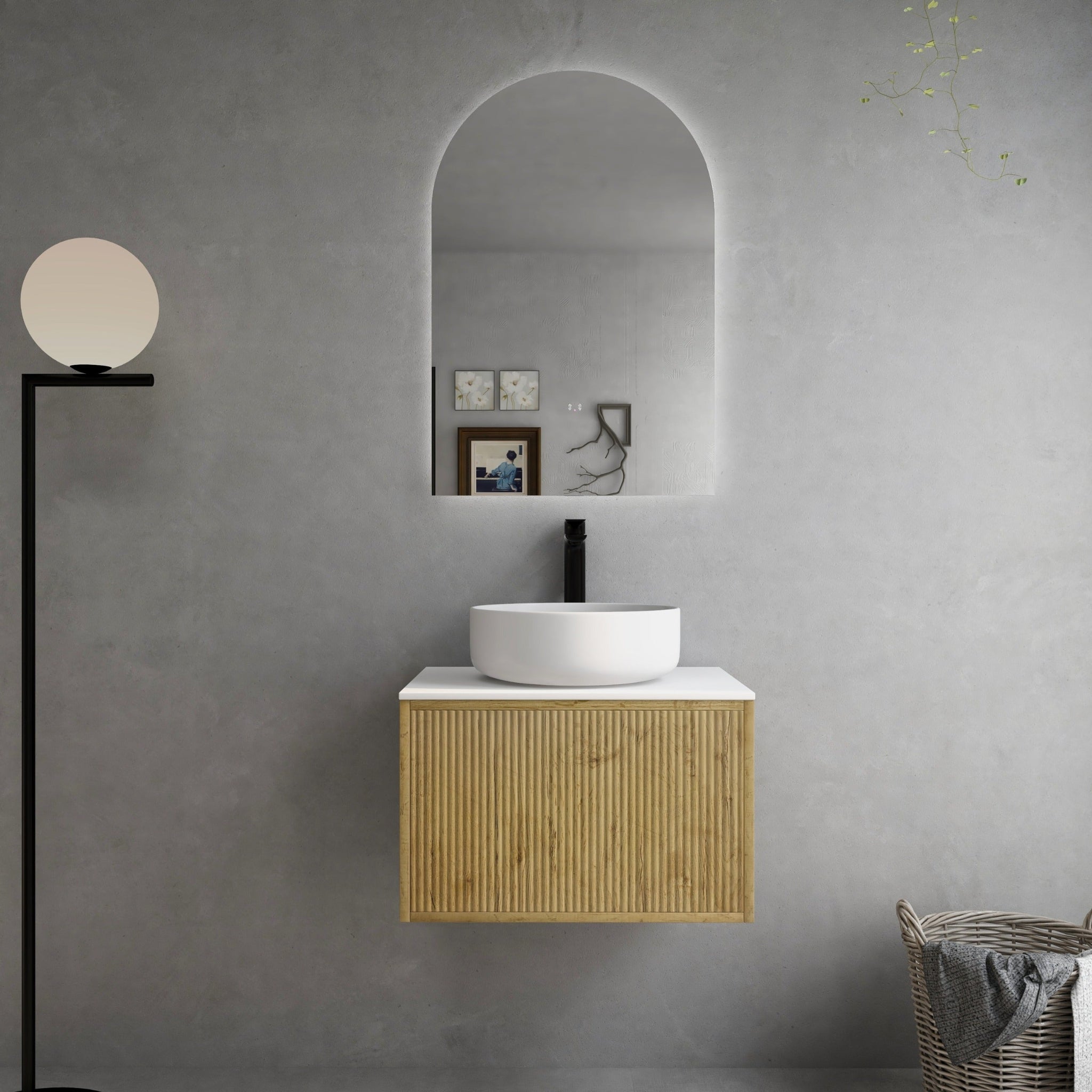 CETO BELLEVUE PRIME OAK 600MM SINGLE BOWL WALL HUNG VANITY