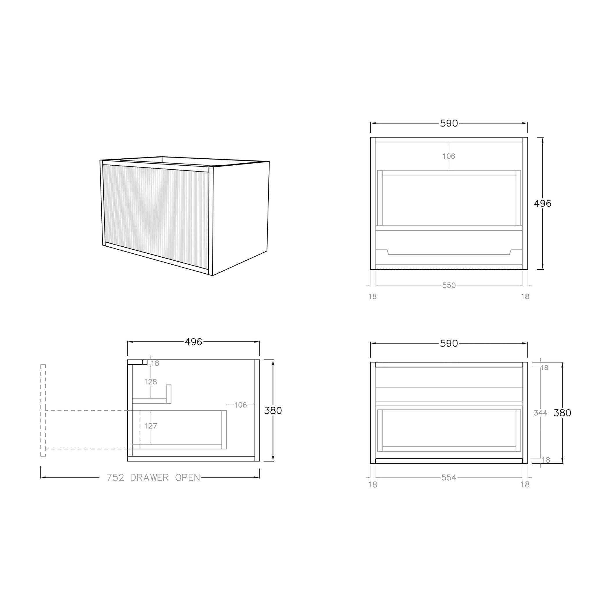 CETO BELLEVUE PRIME OAK 600MM SINGLE BOWL WALL HUNG VANITY