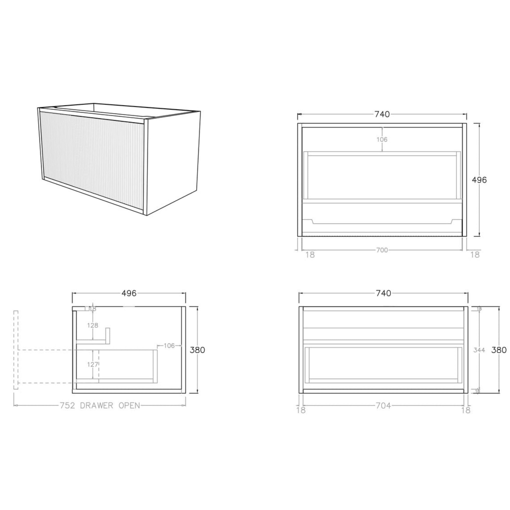 CETO BELLEVUE COASTAL OAK 750MM SINGLE BOWL WALL HUNG VANITY