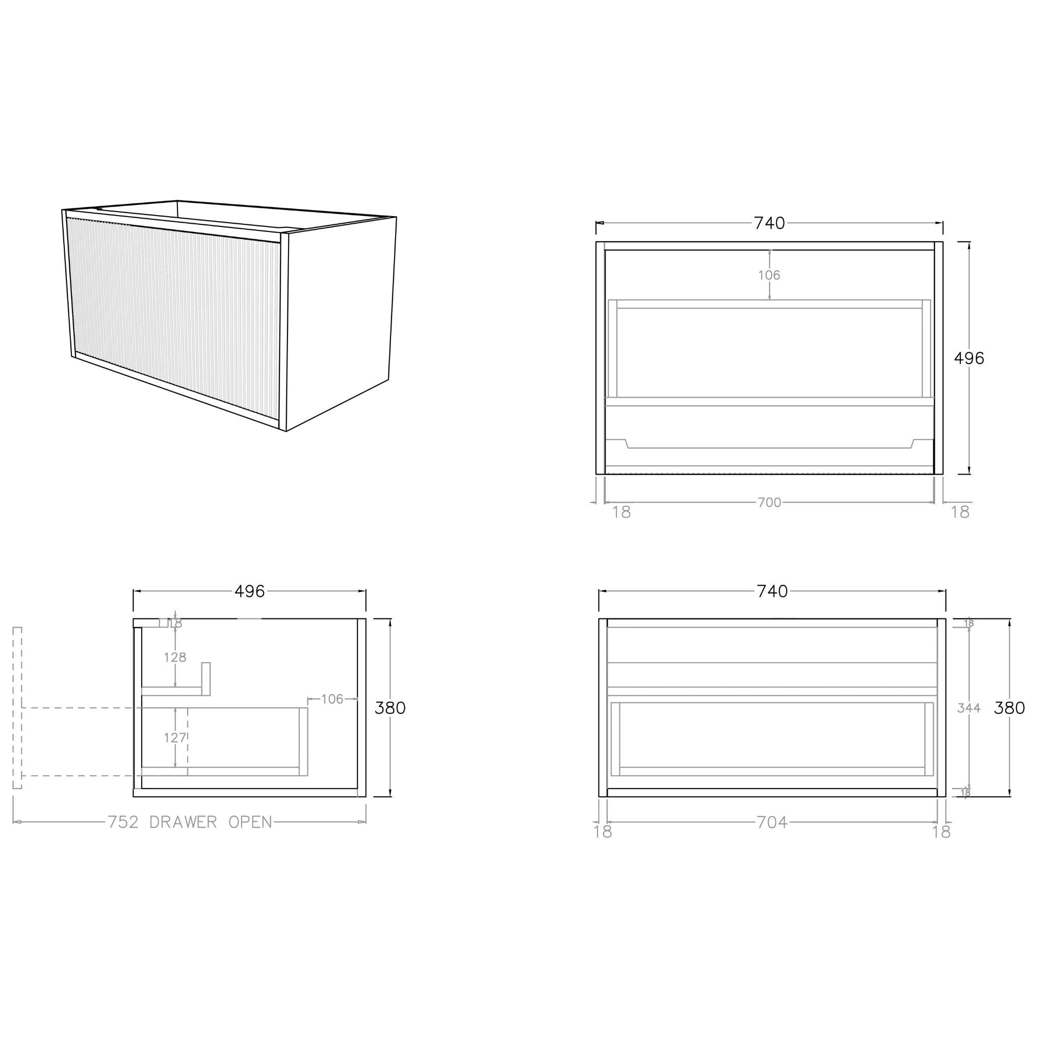 CETO BELLEVUE PRIME OAK 750MM SINGLE BOWL WALL HUNG VANITY