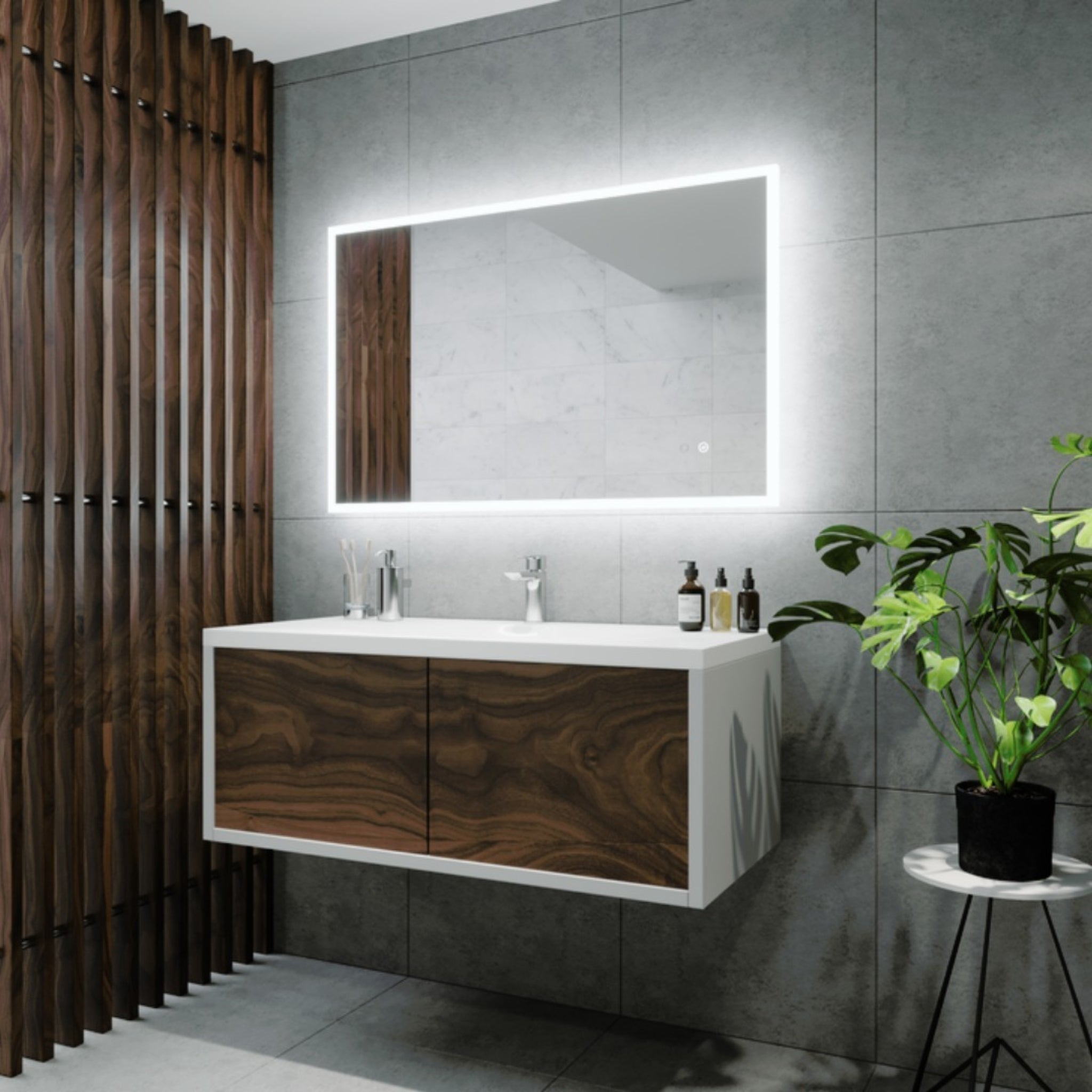 REMER KARA RECTANGLE FRAMELESS LED MIRROR W/ DEMISTER & PORTABLE MAGNIFIER 900X600MM