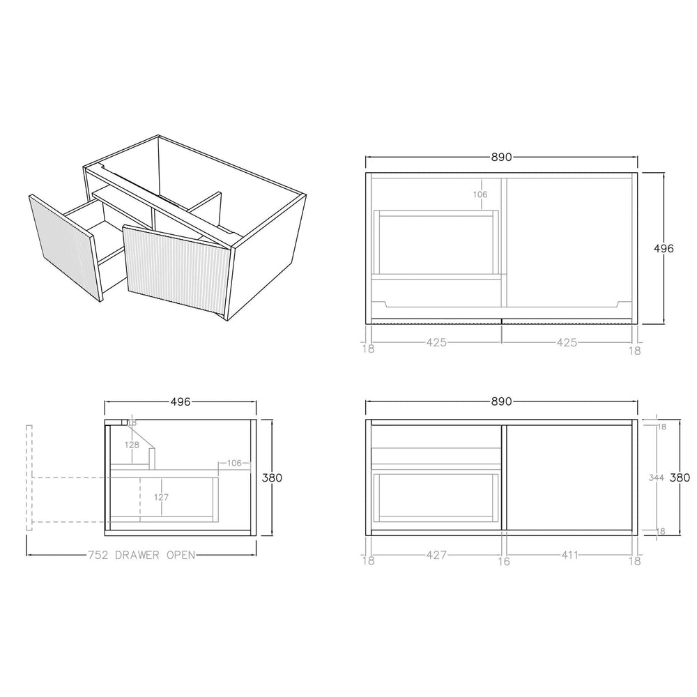 CETO BELLEVUE COASTAL OAK 900MM SINGLE BOWL WALL HUNG VANITY (AVAILABLE IN LEFT HAND DRAWER AND RIGHT HAND DRAWER)