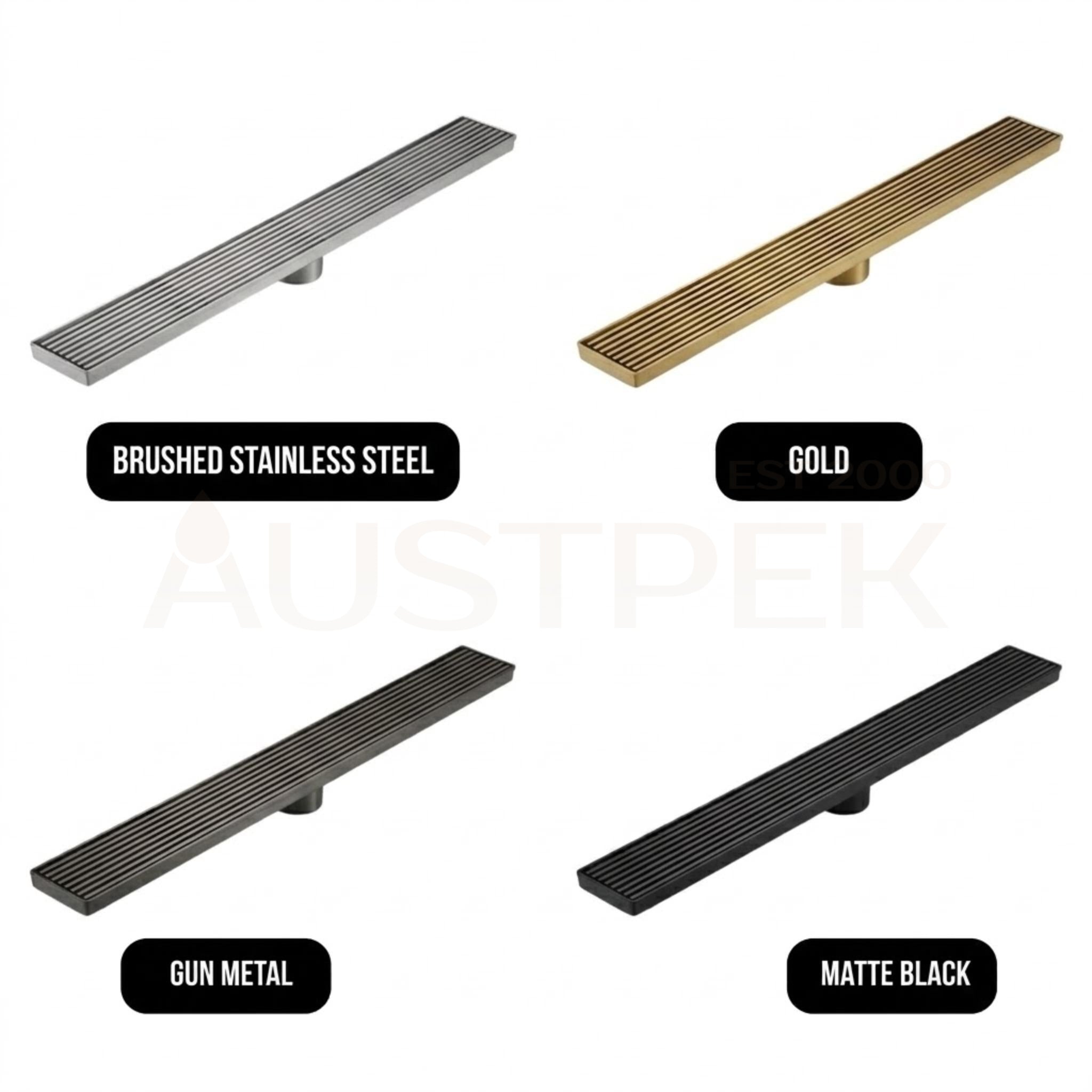 VITO GRATED FLOOR CHANNEL DRAIN GUN METAL (MULTIPLE SIZES AVAILABLE)