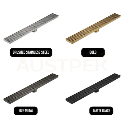 VITO GRATED FLOOR CHANNEL DRAIN BRUSHED STAINLESS STEEL (MULTIPLE SIZES AVAILABLE)