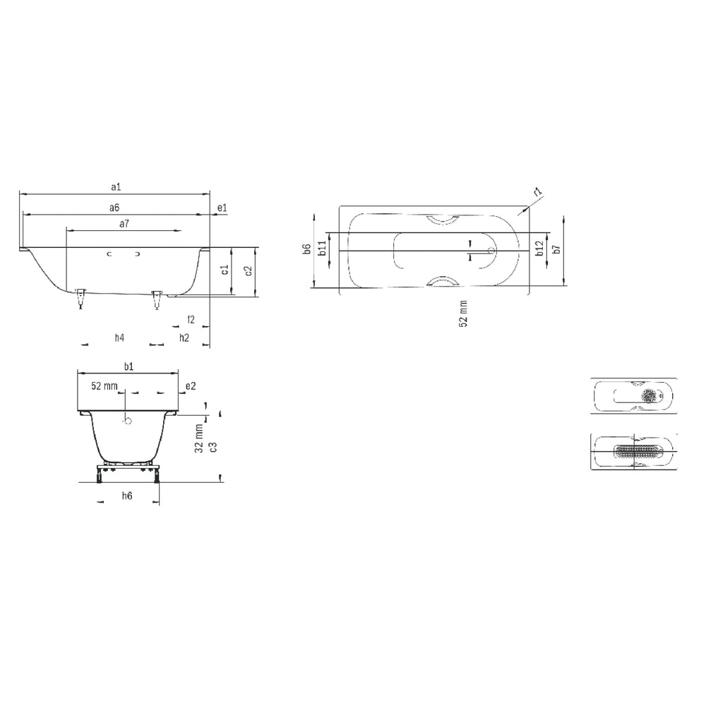 KALDEWEI EUROWA BUILT-IN ENAMEL STEEL BATHTUB ALPINE GLOSS WHITE (MULTIPLE SIZES AVAILABLE)