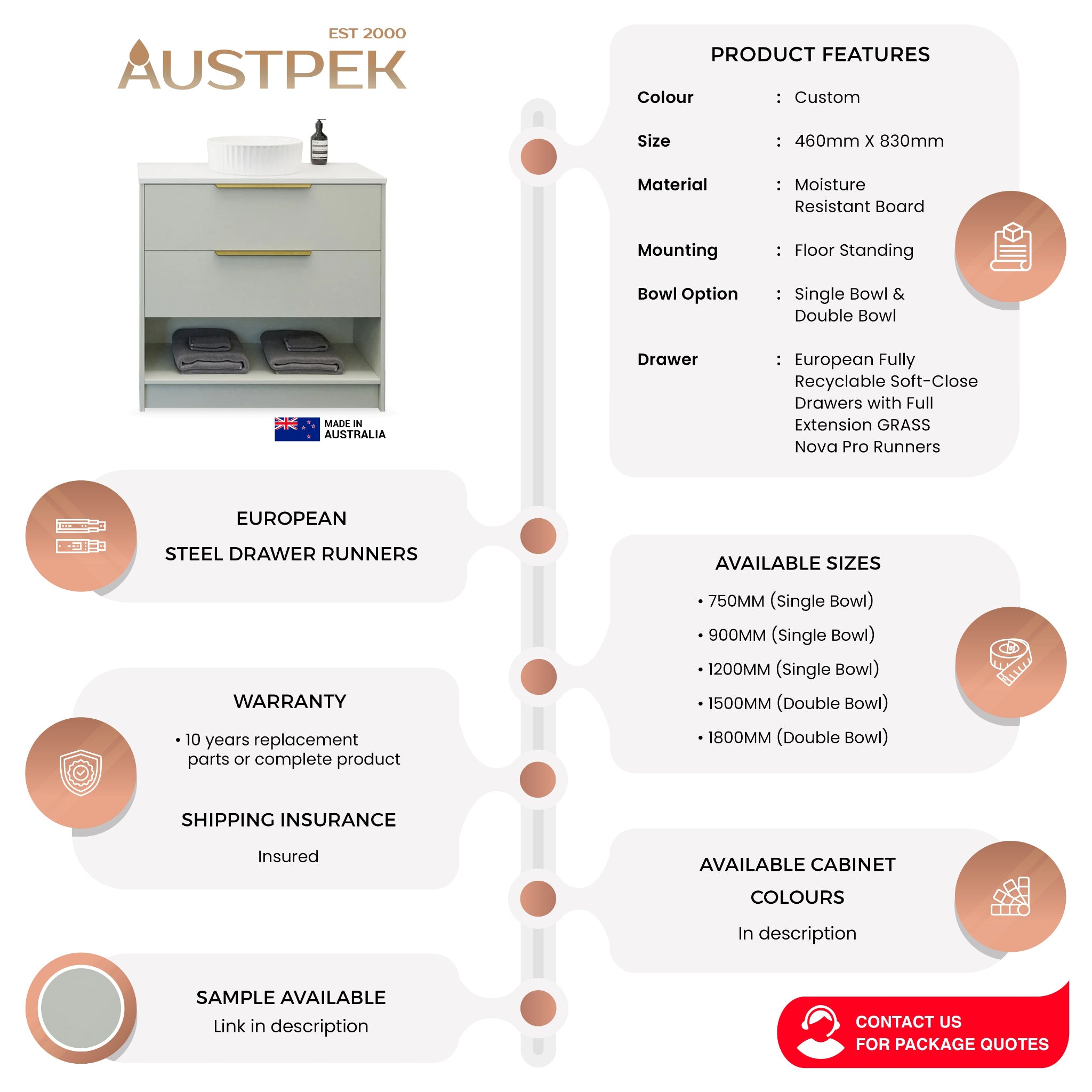 TIMBERLINE KANSAS CUSTOM FLOOR STANDING VANITY (ALL SIZING)