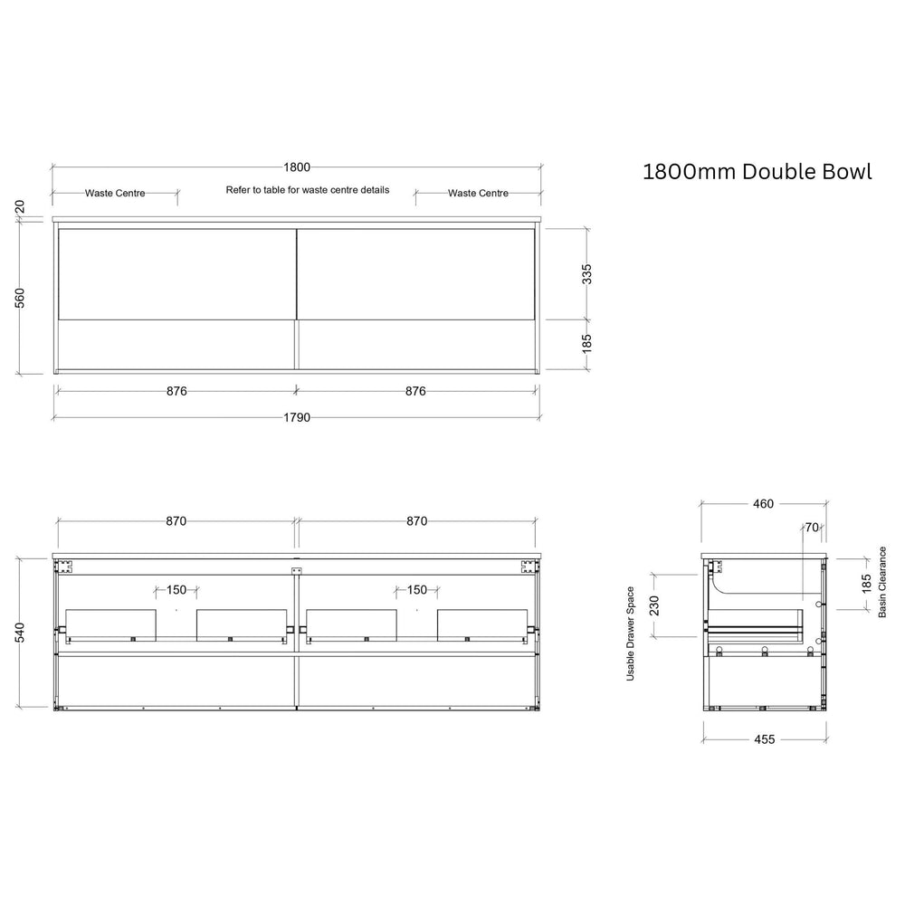 TIMBERLINE KANSAS CUSTOM WALL HUNG VANITY (ALL SIZING)