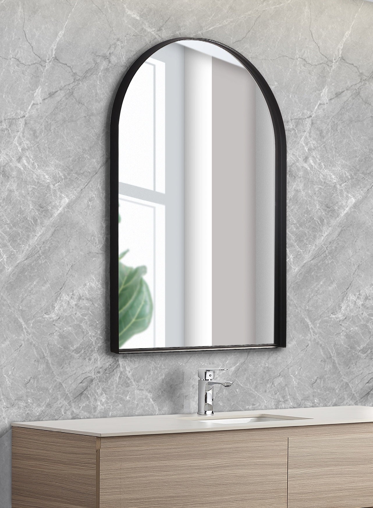 POSEIDON OLIVIA BLACK FRAMED ARCH MIRROR 600X900MM