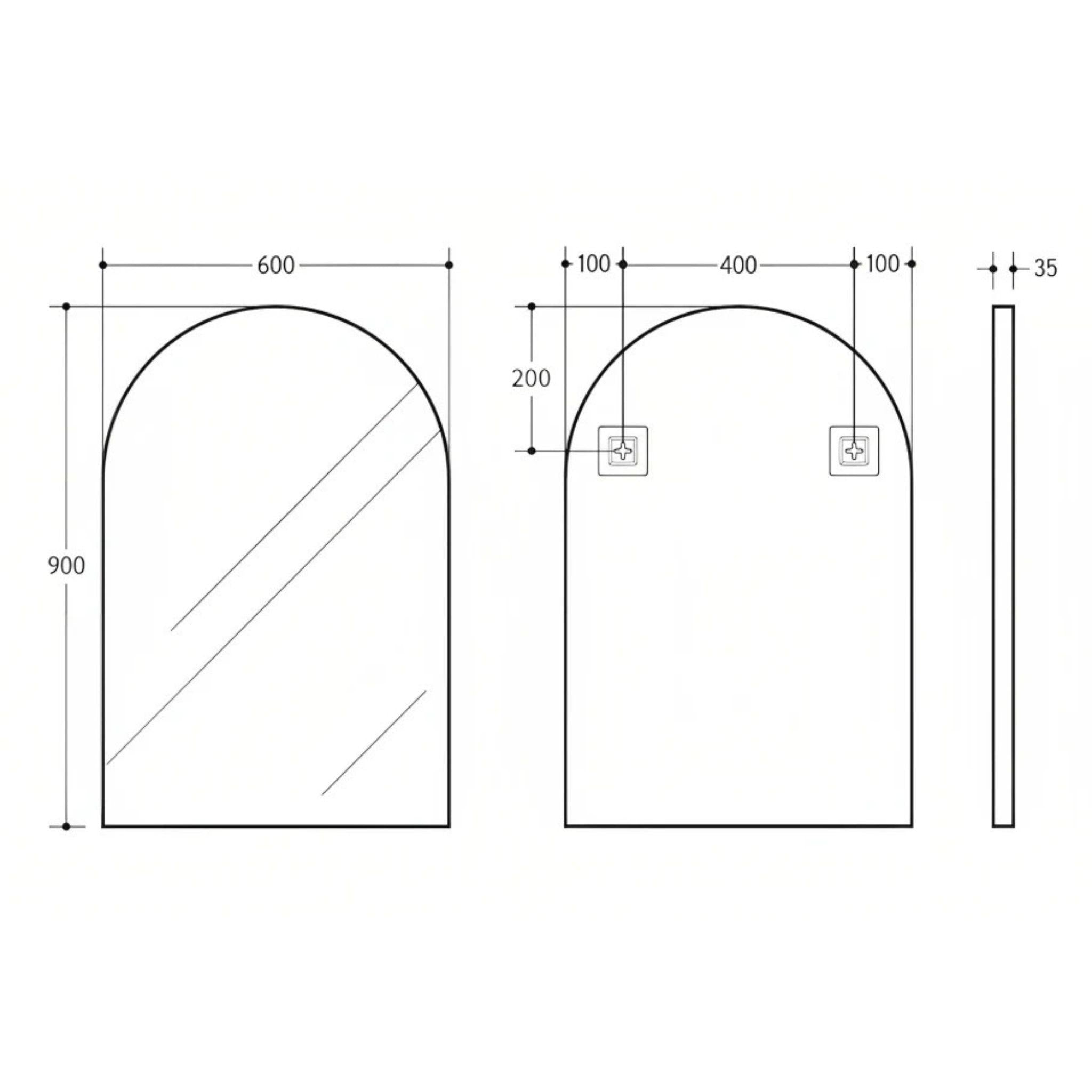 POSEIDON OLIVIA BLACK FRAMED ARCH MIRROR 600X900MM