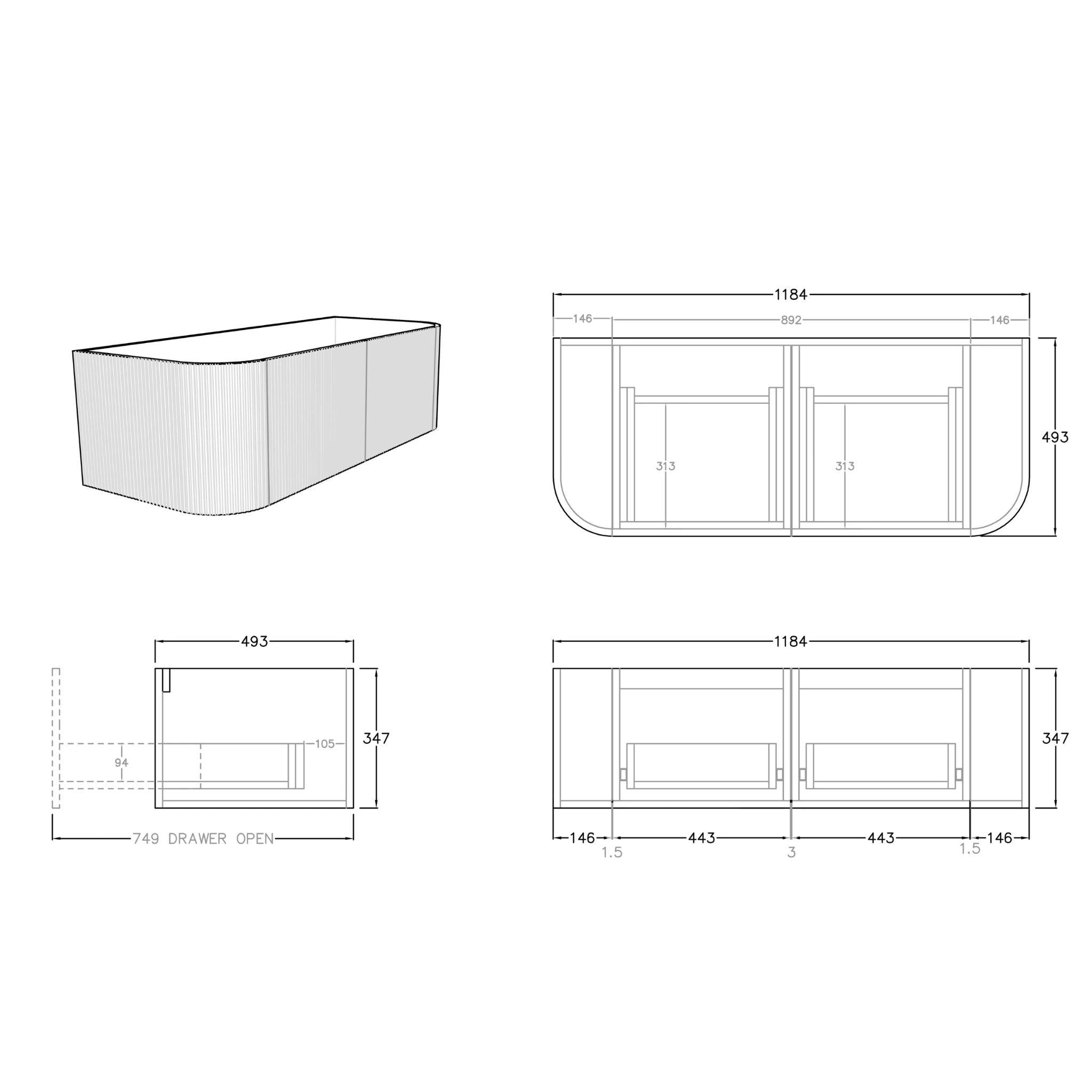 CETO BRONTE COASTAL OAK 1200MM SINGLE BOWL WALL HUNG VANITY
