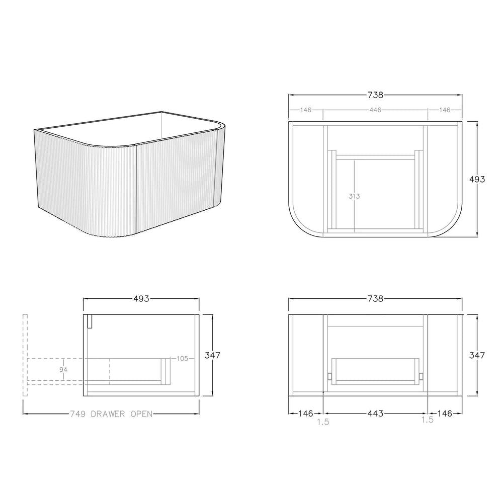 CETO BRONTE COASTAL OAK 750MM SINGLE BOWL WALL HUNG VANITY