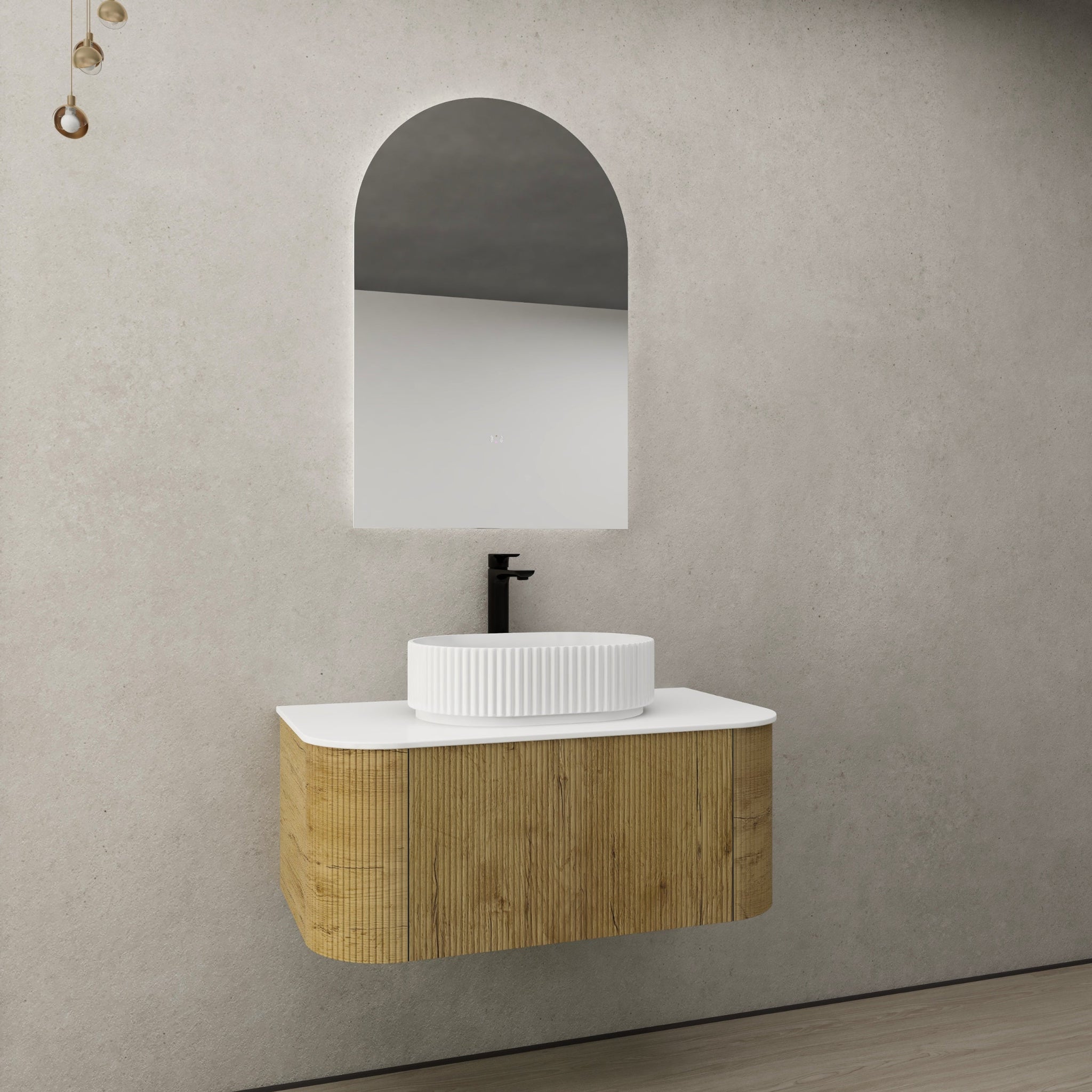 CETO BRONTE PRIME OAK 900MM SINGLE BOWL WALL HUNG VANITY