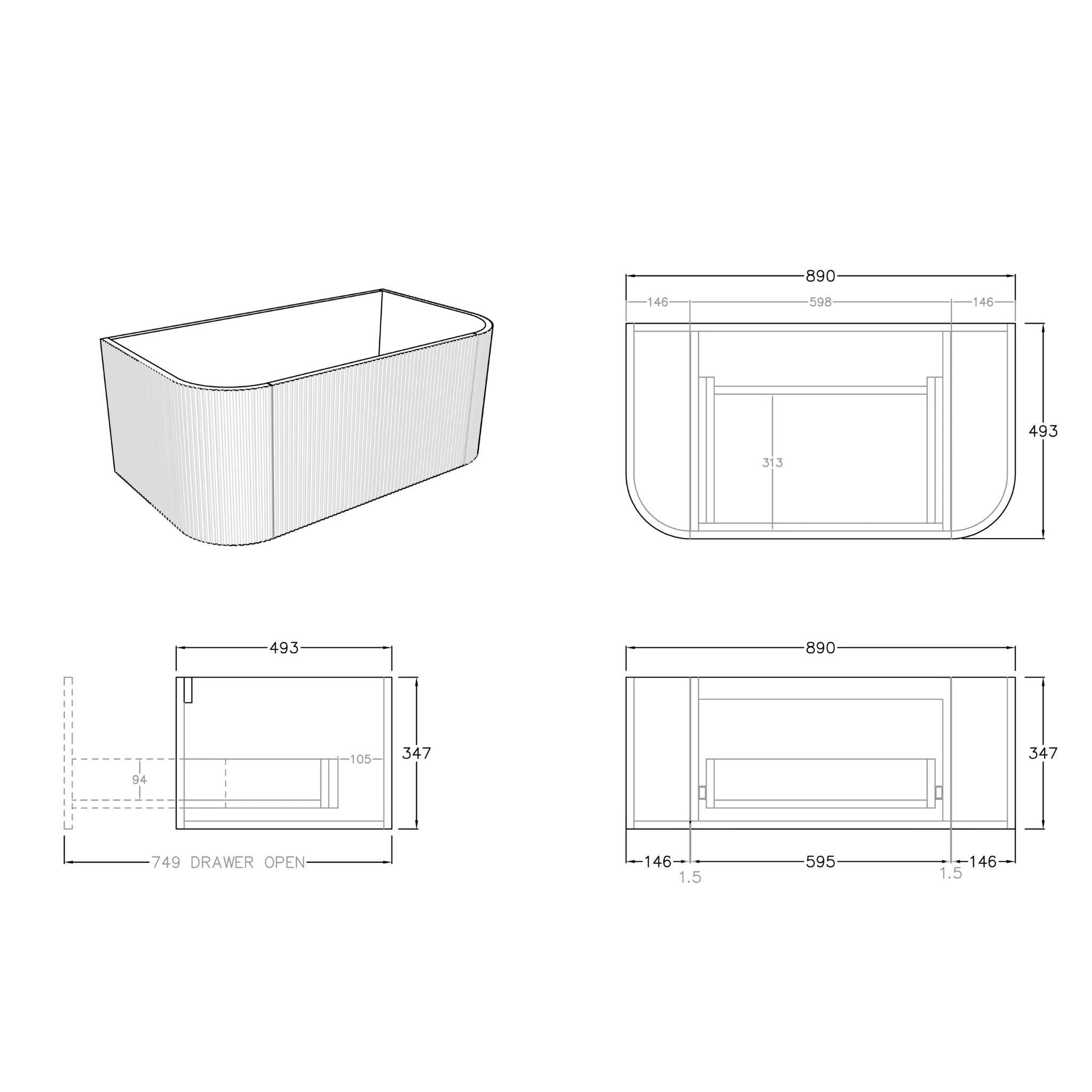 CETO BRONTE PRIME OAK 900MM SINGLE BOWL WALL HUNG VANITY