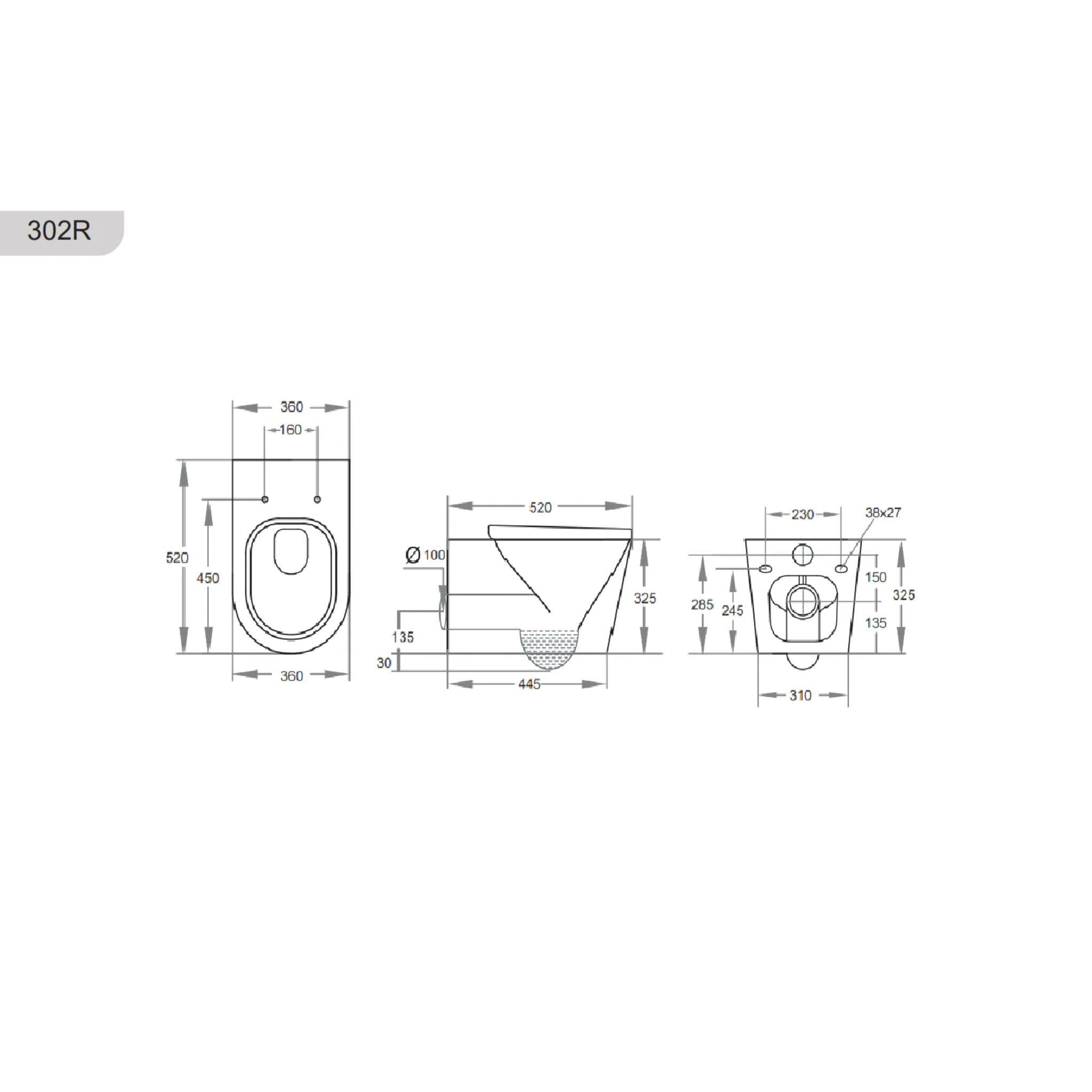 POSEIDON AVIS RIMLESS WALL HUNG PAN GLOSS WHITE