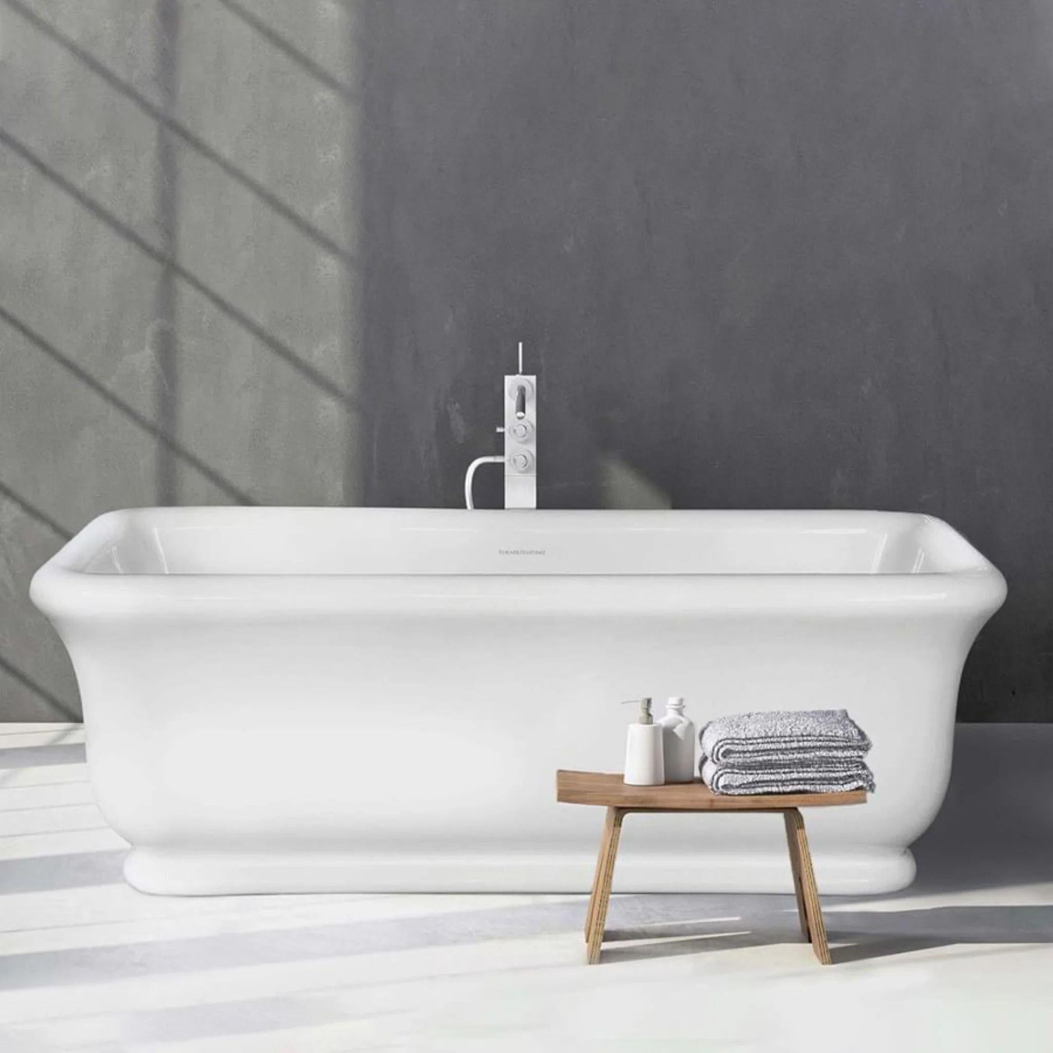 TURNER HASTINGS KIRKHAM TITANCAST SOLID SURFACE FREESTANDING BATHTUB SATIN SILK WHITE WITH OVERFLOW (AVAILABLE IN 1600MM & 1800MM)