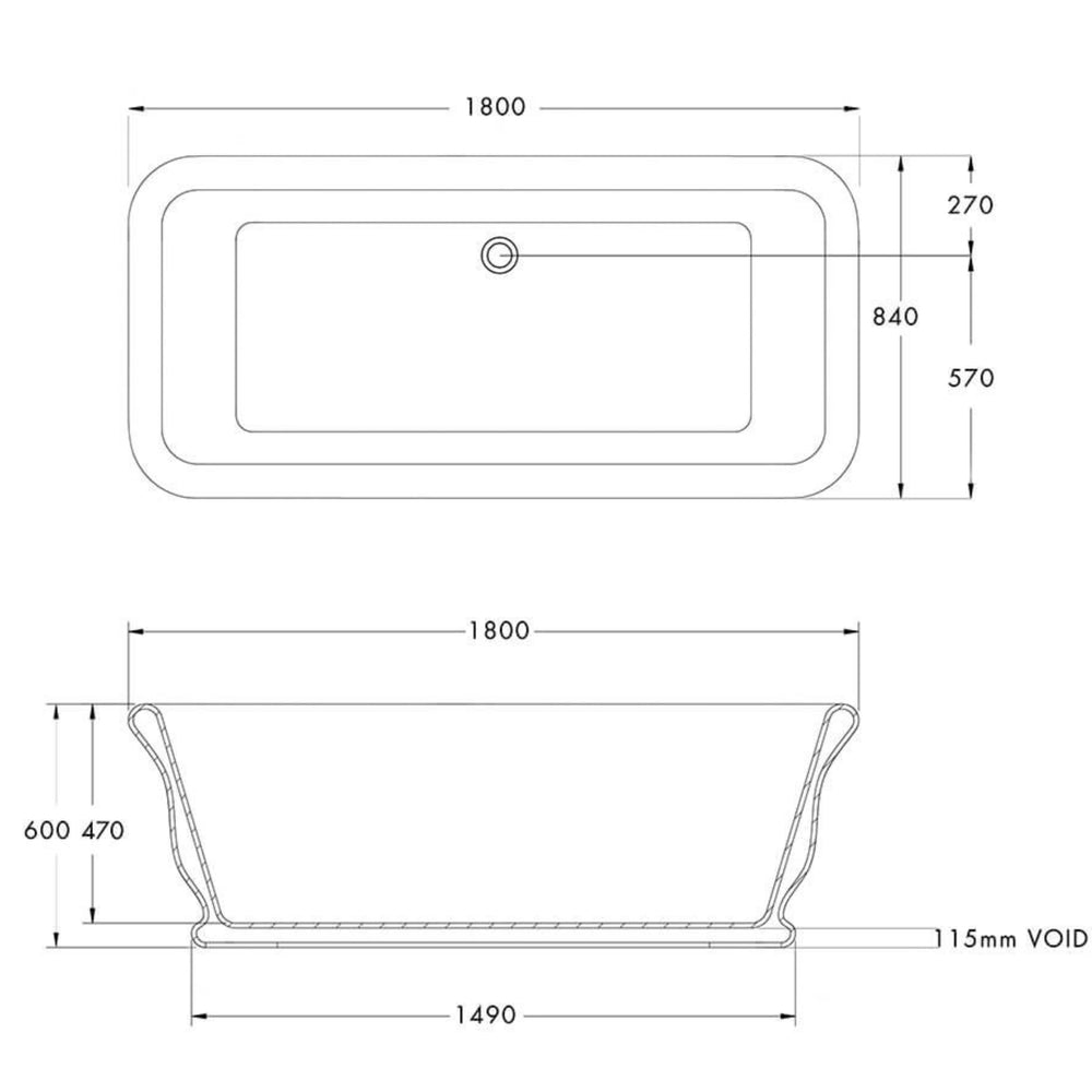 TURNER HASTINGS KIRKHAM TITANCAST SOLID SURFACE FREESTANDING BATHTUB GLOSS WHITE (AVAILABLE IN 1600MM & 1800MM)