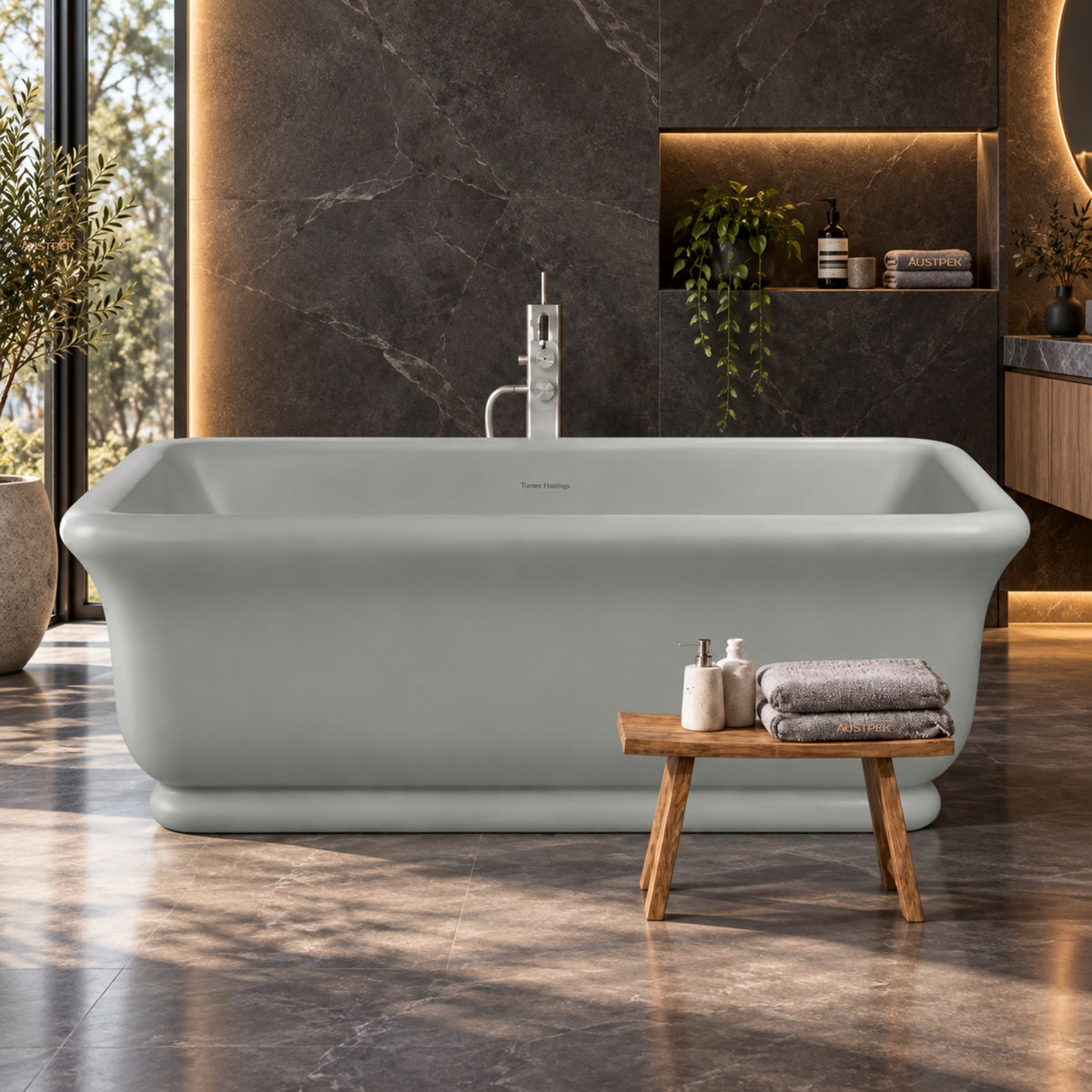 TURNER HASTINGS KIRKHAM TITANCAST FREESTANDING OVERFLOW BATHTUB INDUSTRIAL GREY 1800MM