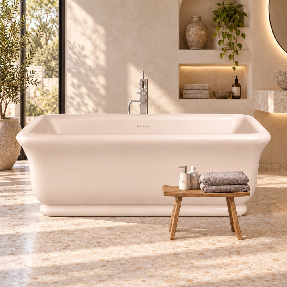 TURNER HASTINGS KIRKHAM TITANCAST FREESTANDING OVERFLOW BATHTUB SOFT PEACH 1800MM