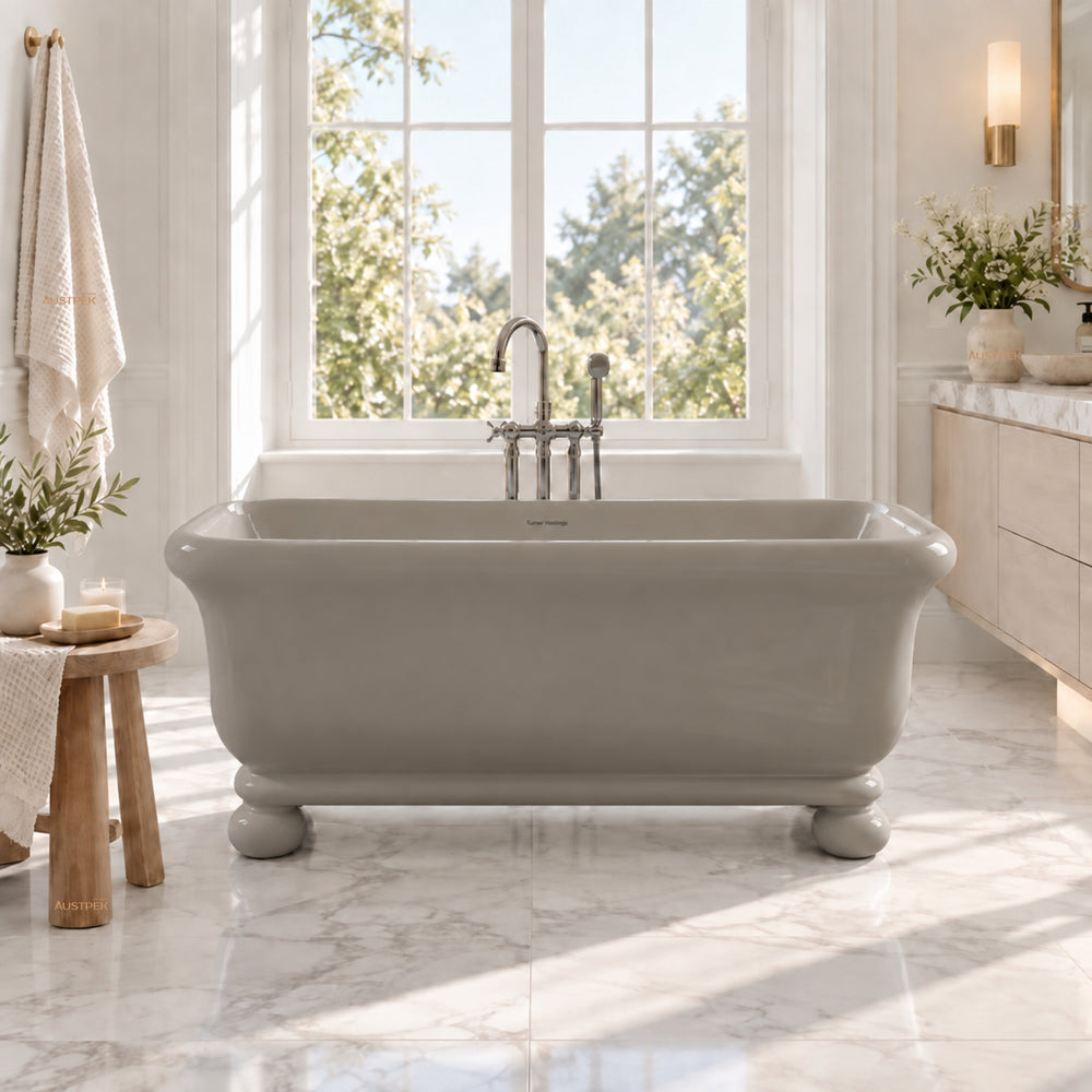 TURNER HASTINGS KIRKHAM TITANCAST FREESTANDING NON OVERFLOW BATHTUB WITH BALL FEET LIGHT FAWN (AVAILABLE IN 1600MM AND 1800MM)