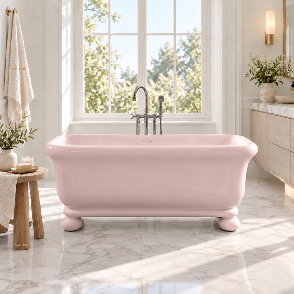 TURNER HASTINGS KIRKHAM TITANCAST FREESTANDING NON OVERFLOW BATHTUB WITH BALL FEET MISTY ROSE (AVAILABLE IN 1600MM AND 1800MM)