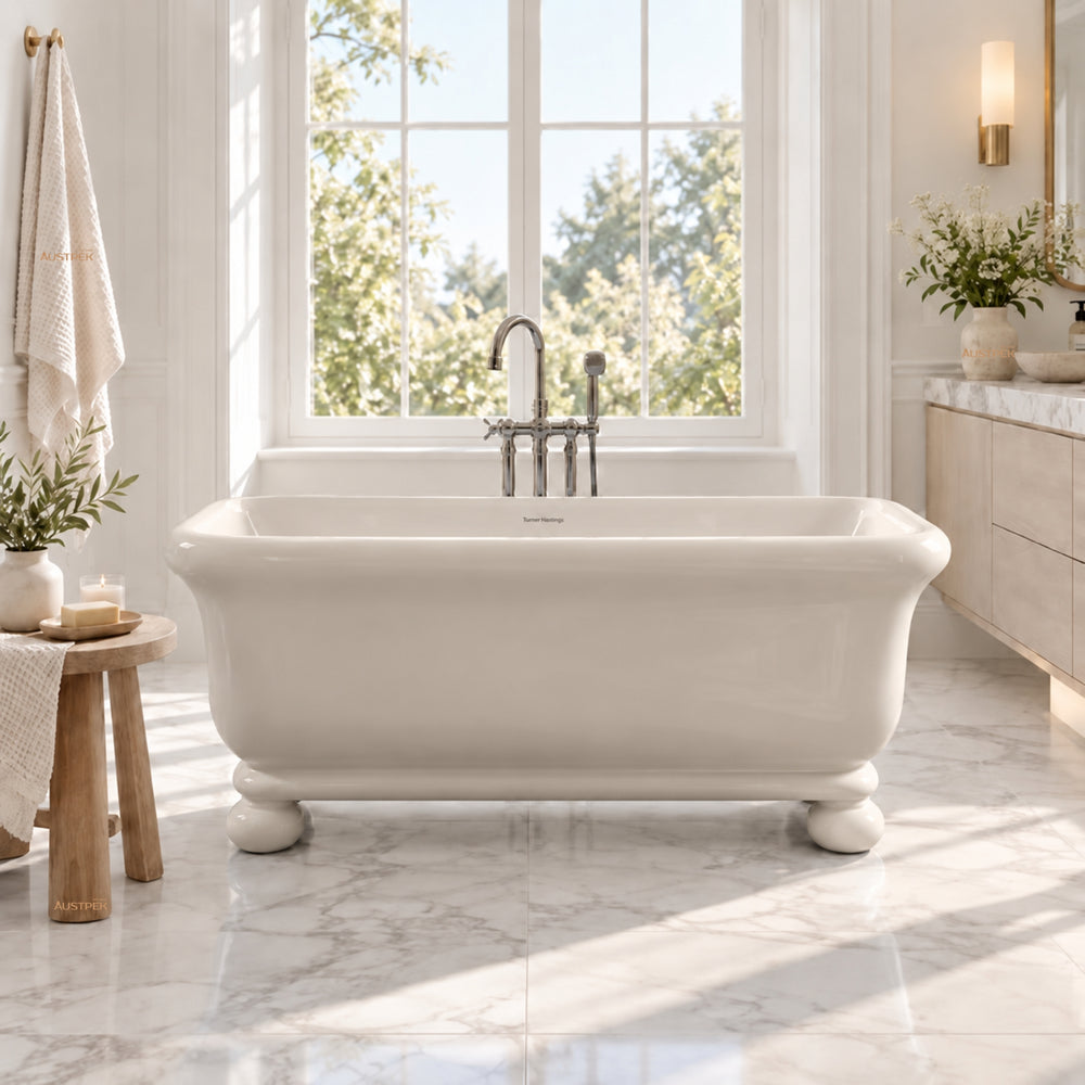 TURNER HASTINGS KIRKHAM TITANCAST FREESTANDING NON OVERFLOW BATHTUB WITH BALL FEET NATURAL LINEN (AVAILABLE IN 1600MM AND 1800MM)