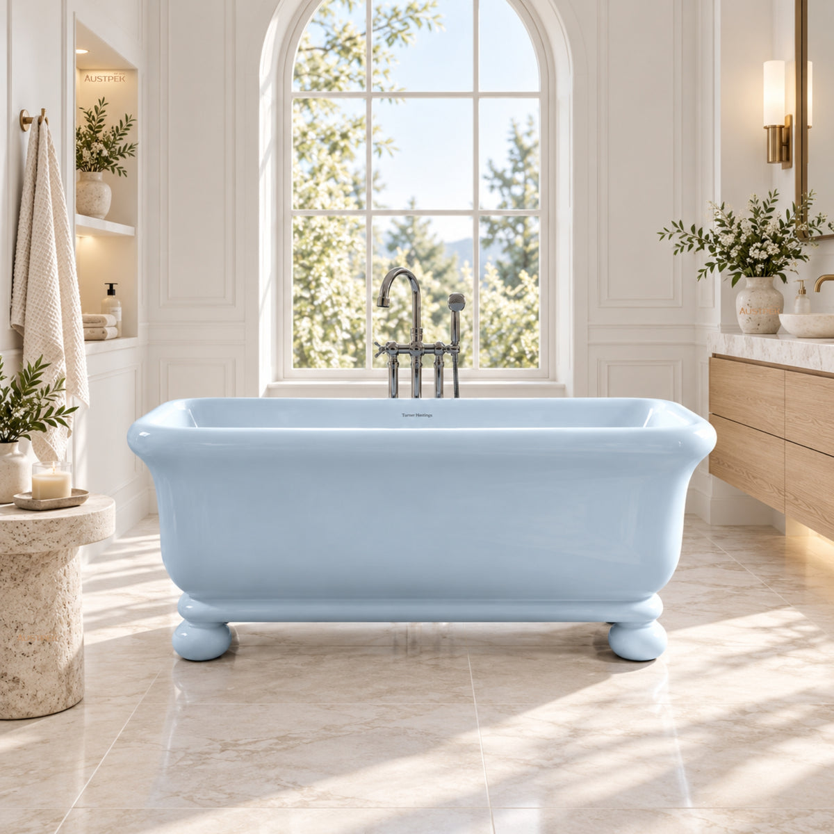 TURNER HASTINGS KIRKHAM TITANCAST FREESTANDING OVERFLOW BATHTUB WITH BALL FEET ALICE BLUE (AVAILABLE IN 1600MM AND 1800MM)