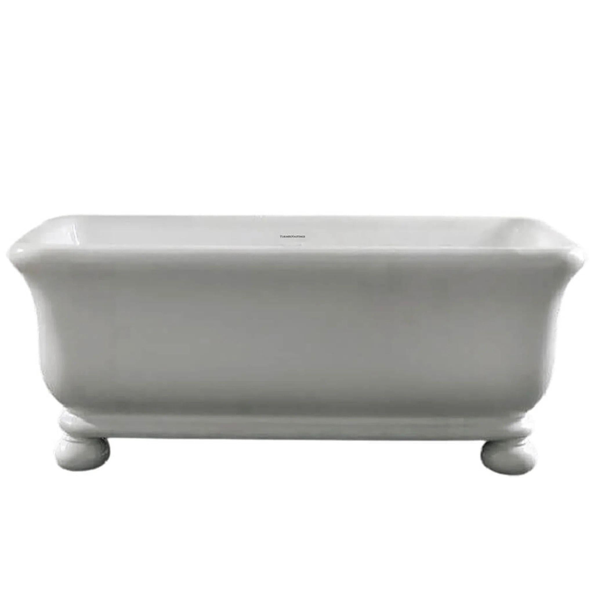 TURNER HASTINGS KIRKHAM TITANCAST SOLID SURFACE FREESTANDING BATHTUB WITH BALL FEET SATIN SILK WHITE WITH OVERFLOW (AVAILABLE IN 1600MM & 1800MM)
