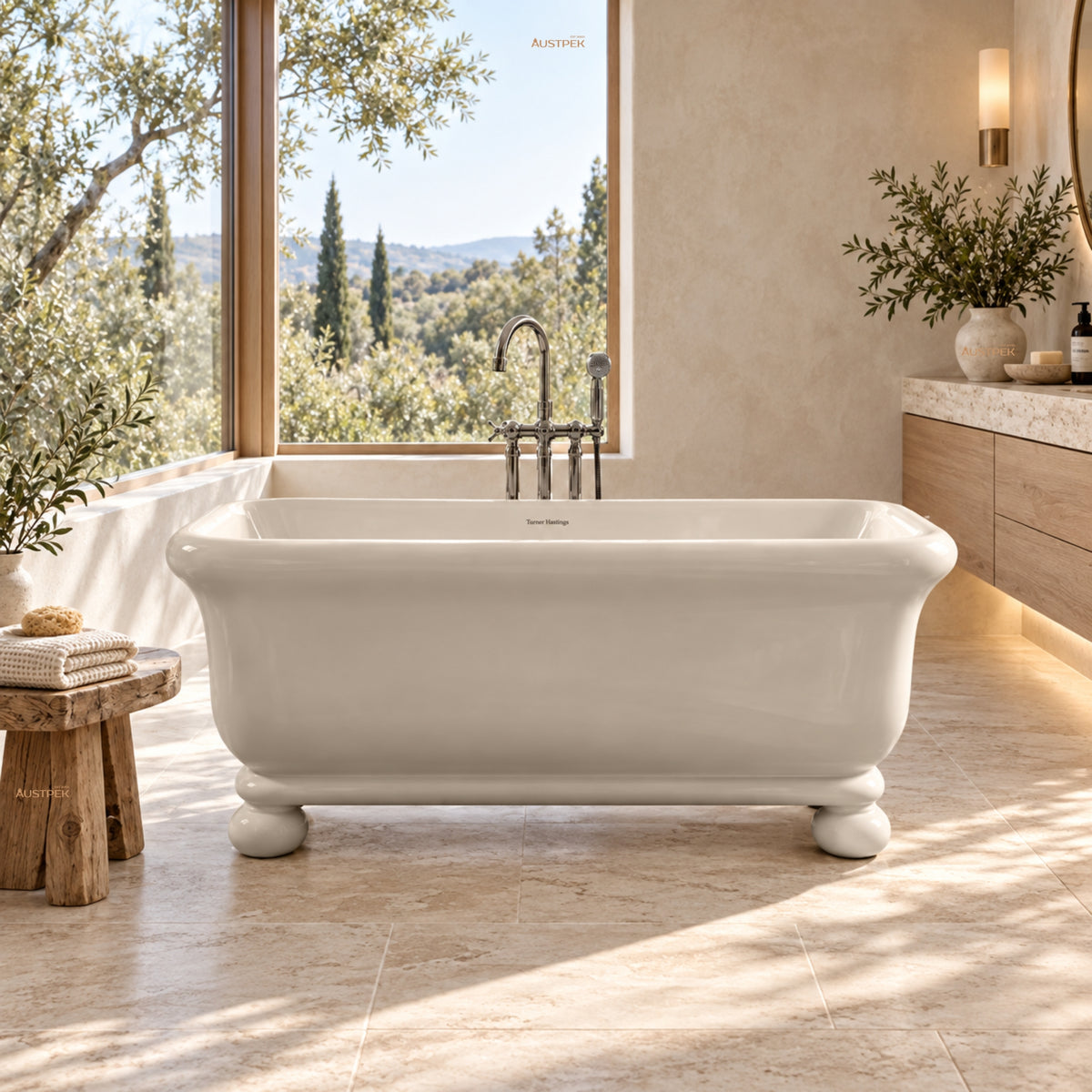 TURNER HASTINGS KIRKHAM TITANCAST FREESTANDING OVERFLOW BATHTUB WITH BALL FEET NATURAL LINEN (AVAILABLE IN 1600MM AND 1800MM)