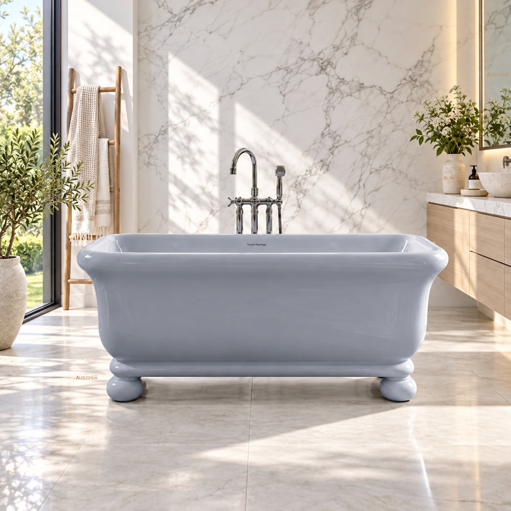 TURNER HASTINGS KIRKHAM TITANCAST FREESTANDING OVERFLOW BATHTUB WITH BALL FEET POWDER GREY (AVAILABLE IN 1600MM AND 1800MM)