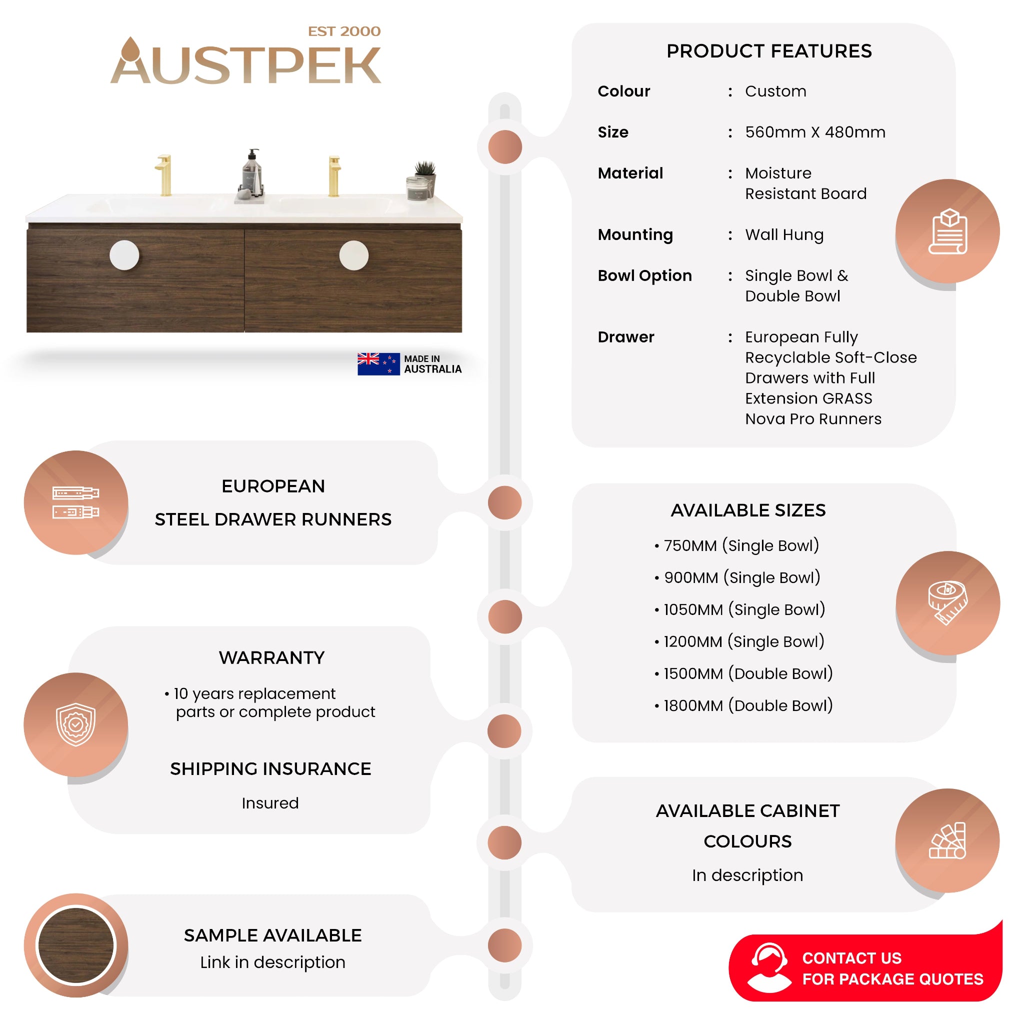 TIMBERLINE KINGSLEY CUSTOM WALL HUNG VANITY (ALL SIZING)