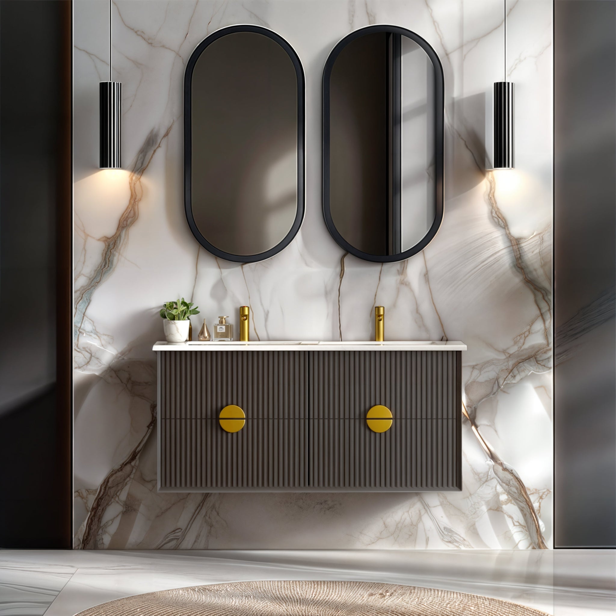 INFINITY KINGO MATTE BLACK 1200MM DOUBLE BOWL WALL HUNG VANITY