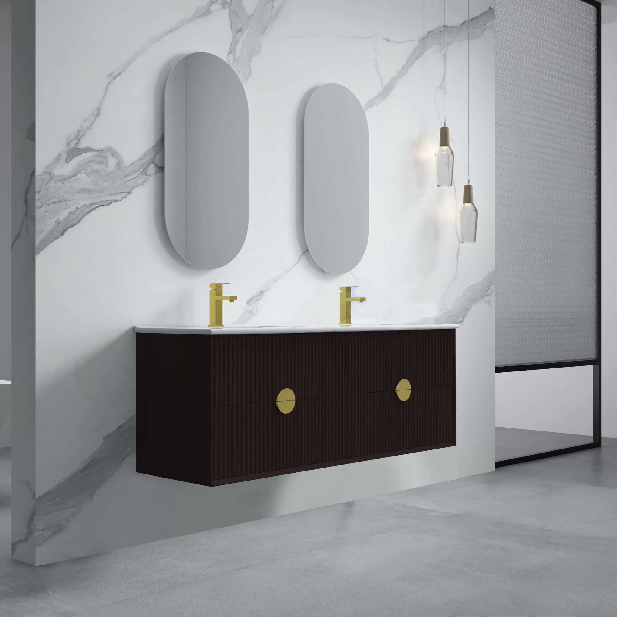INFINITY KINGO MATTE BLACK 1500MM DOUBLE BOWL WALL HUNG VANITY