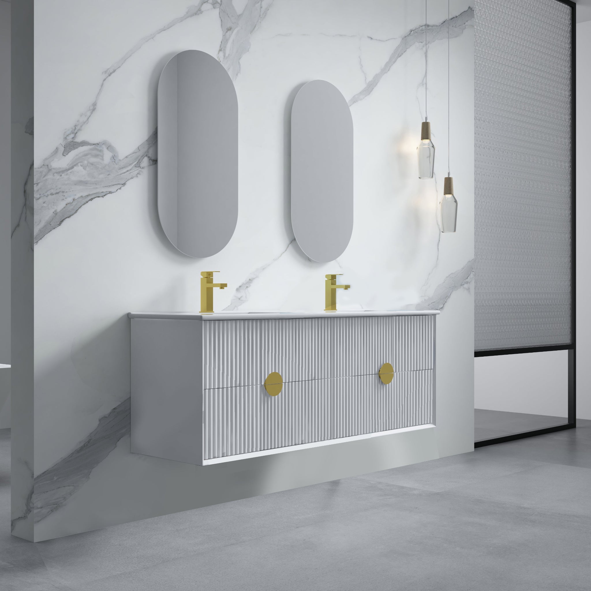 INFINITY KINGO MATTE WHITE 1500MM DOUBLE BOWL WALL HUNG VANITY